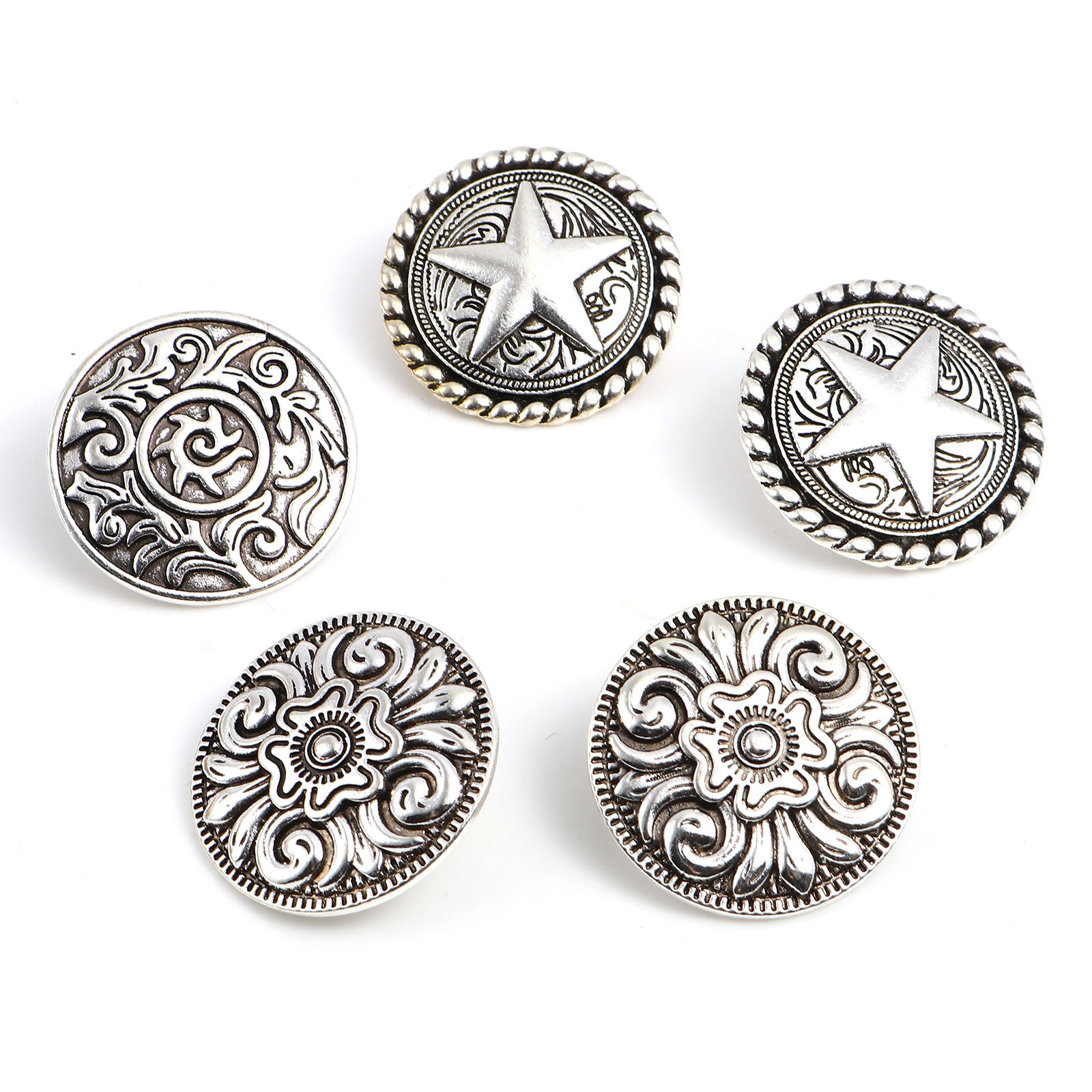 Imagen de Zamak Galaxia Metal Shank Botón Ronda Plata Antigua Estrella 3 Unidades