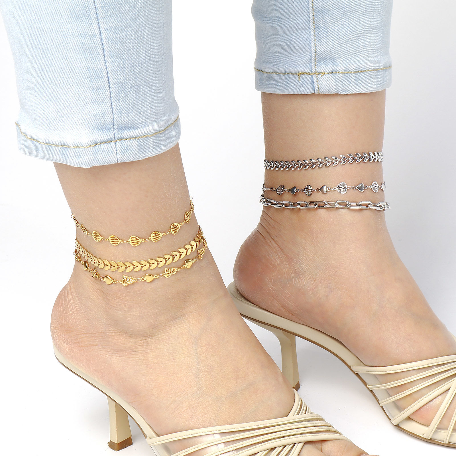 Imagen de 304 Acero Inoxidable Tobilleras Tono de Plata 1 Unidad