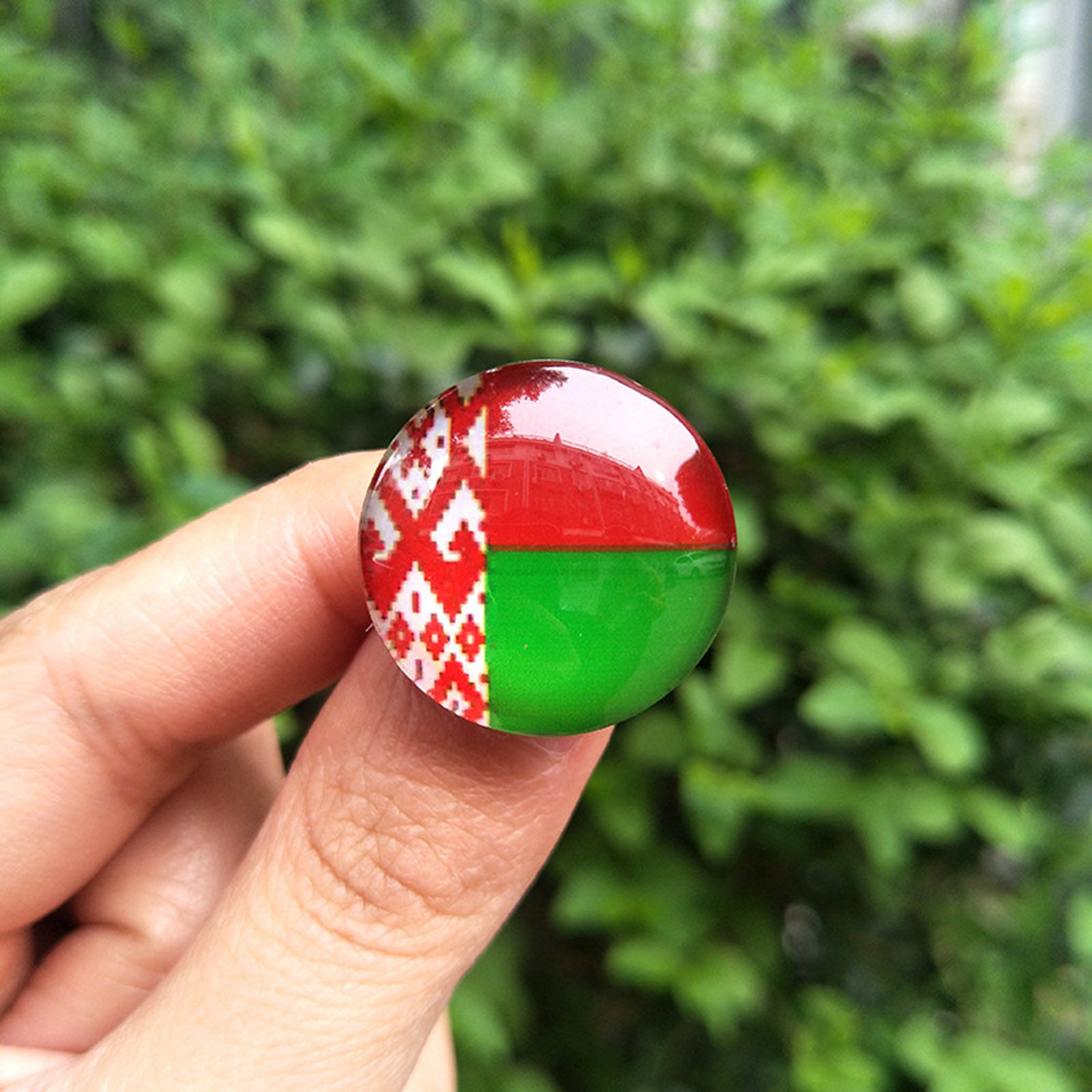 Изображение Стеклянные Основы для Брошей Круглые Национальный флаг Серебряный Тон 1 ШТ