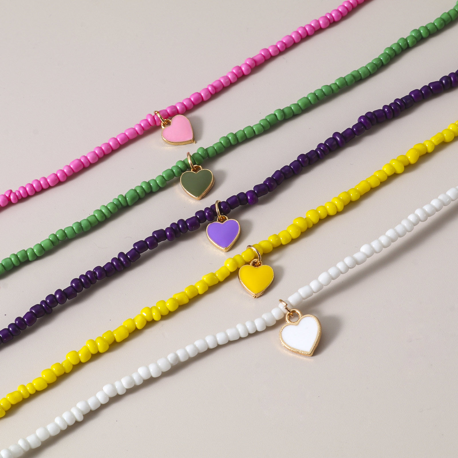 Picture of Seed Beads Valentine's Day Beaded Necklace Multicolor Heart Enamel