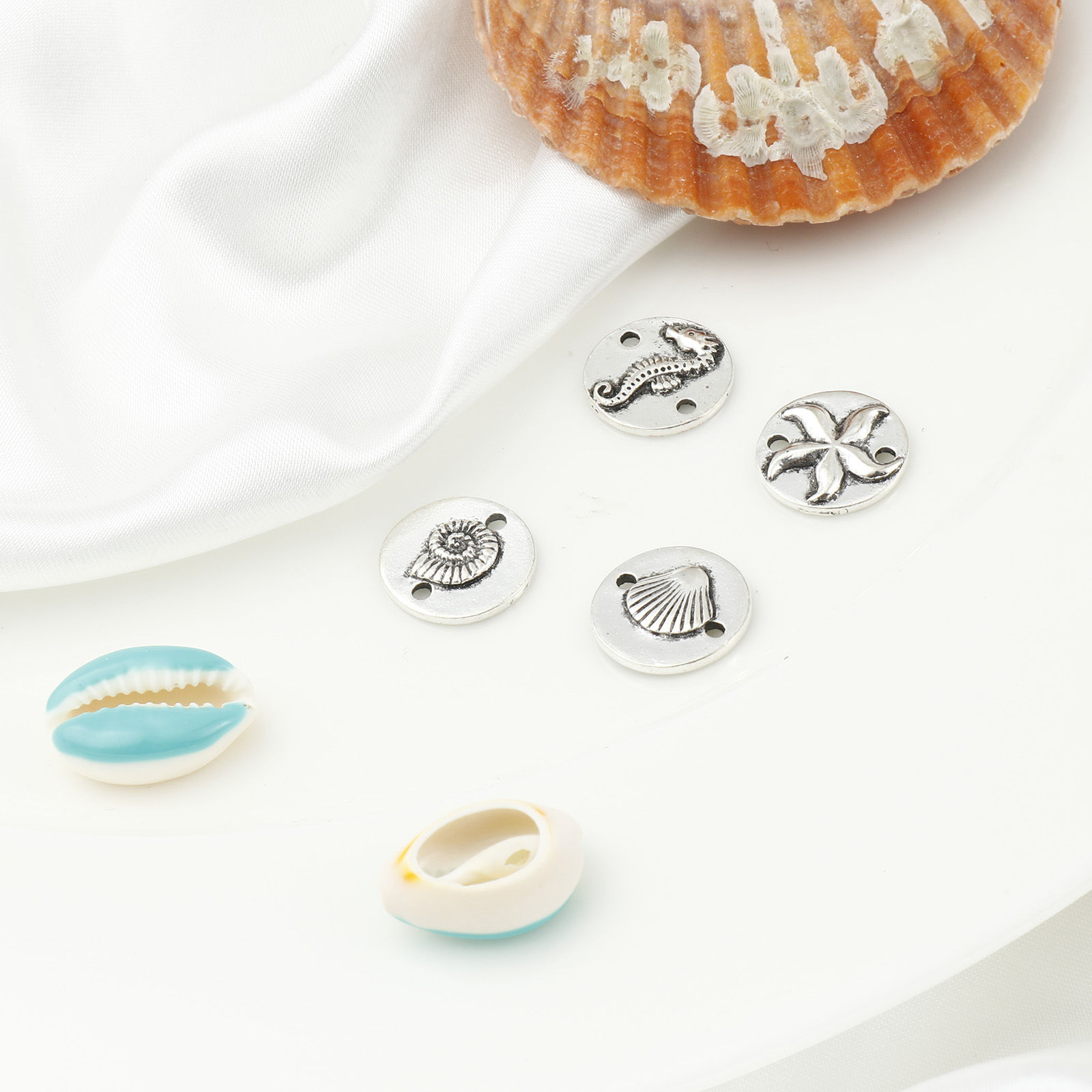 Imagen de Zamak Joyería del océano Conectores Ronda Plata Antigua 