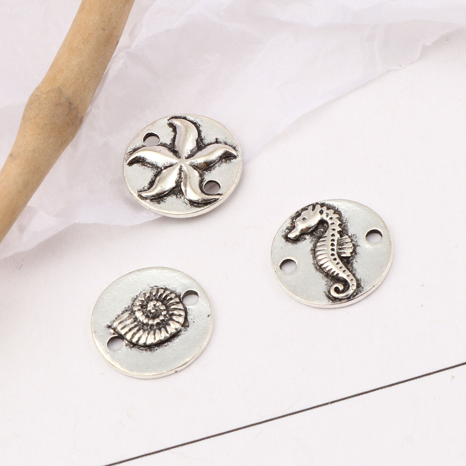 Imagen de Zamak Joyería del océano Conectores Ronda Plata Antigua 