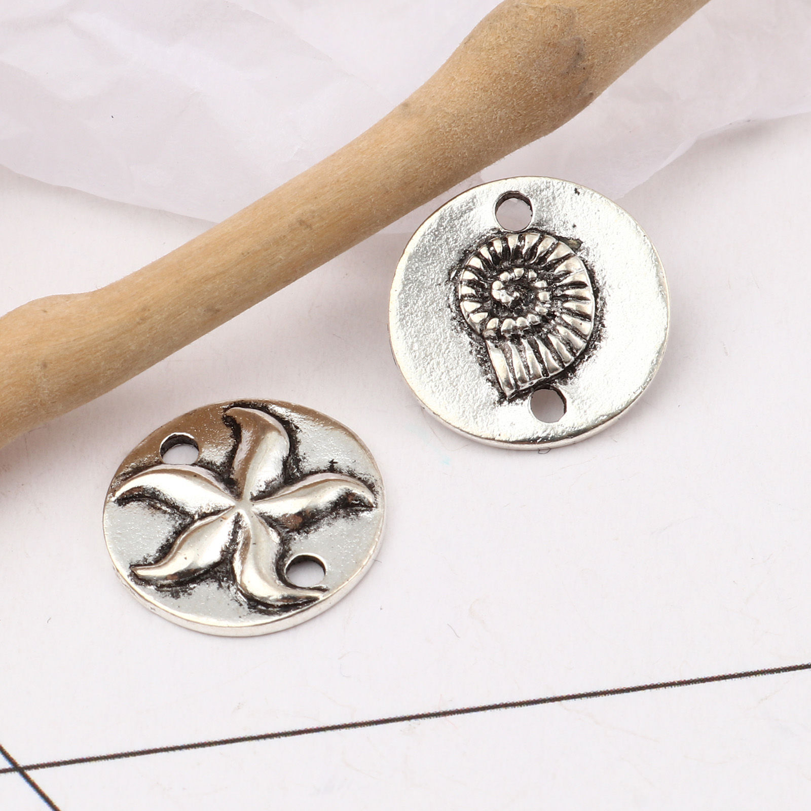 Imagen de Zamak Joyería del océano Conectores Ronda Plata Antigua 