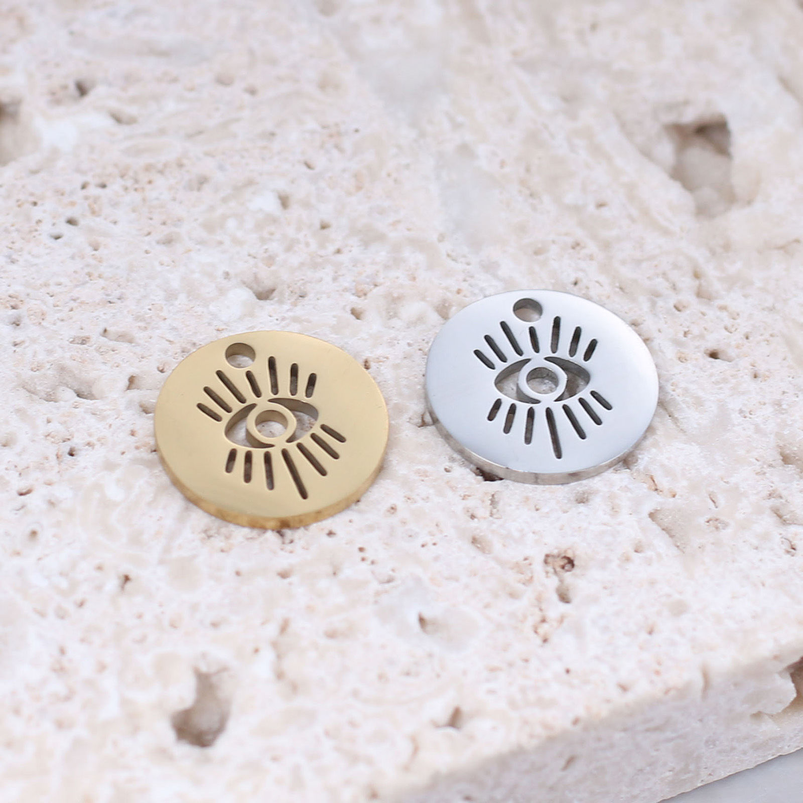 Picture of 304 Stainless Steel Religious Charms Round Disc Multicolor Evil Eye