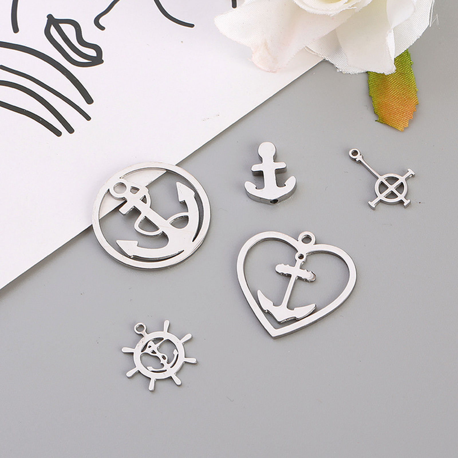 Picture of Stainless Steel Charms Rudder Silver Tone Anchor