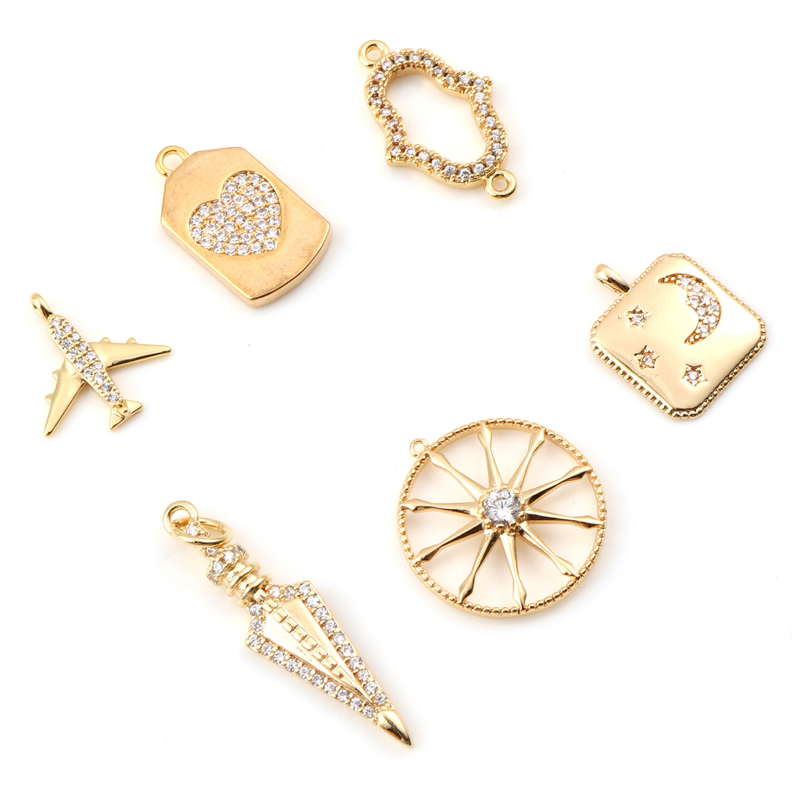 Immagine di Ottone Micro Intarsio Charms Vero Oro Placcato Trasparente Cubic Zirconiae