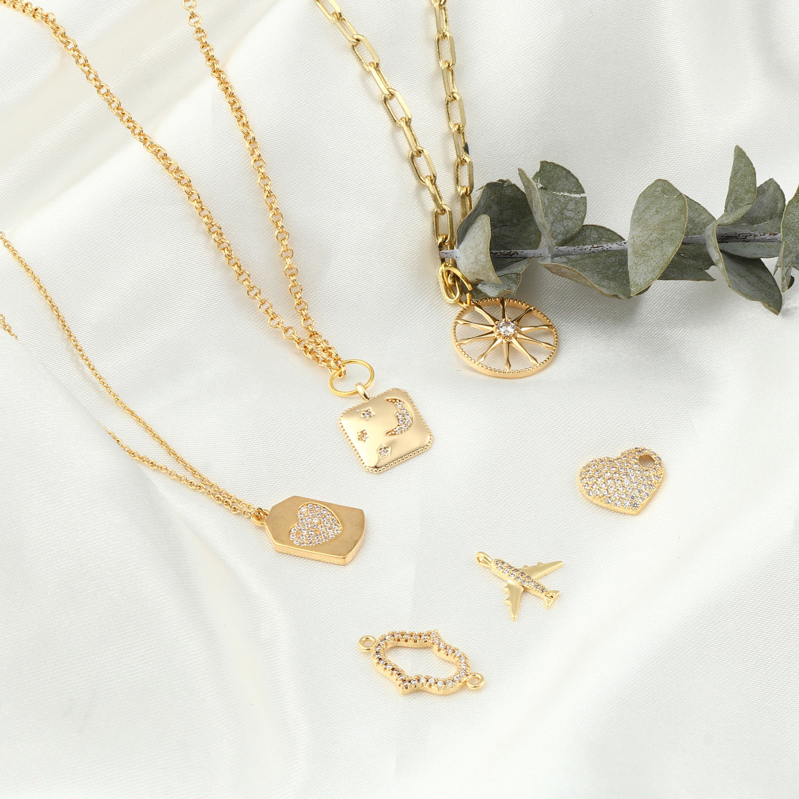 Immagine di Ottone Micro Intarsio Charms Vero Oro Placcato Trasparente Cubic Zirconiae