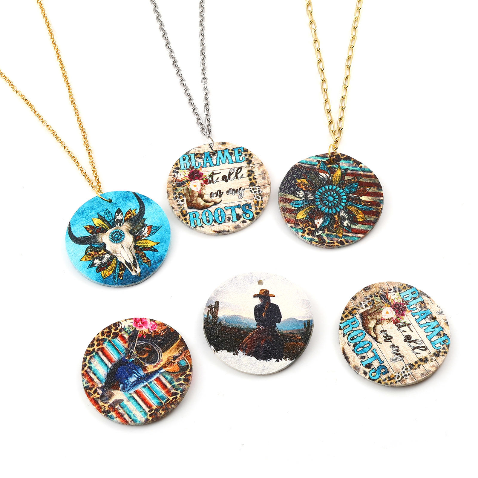 Picture of PU Leather Boho Chic Bohemia Pendants Round Disc Multicolor