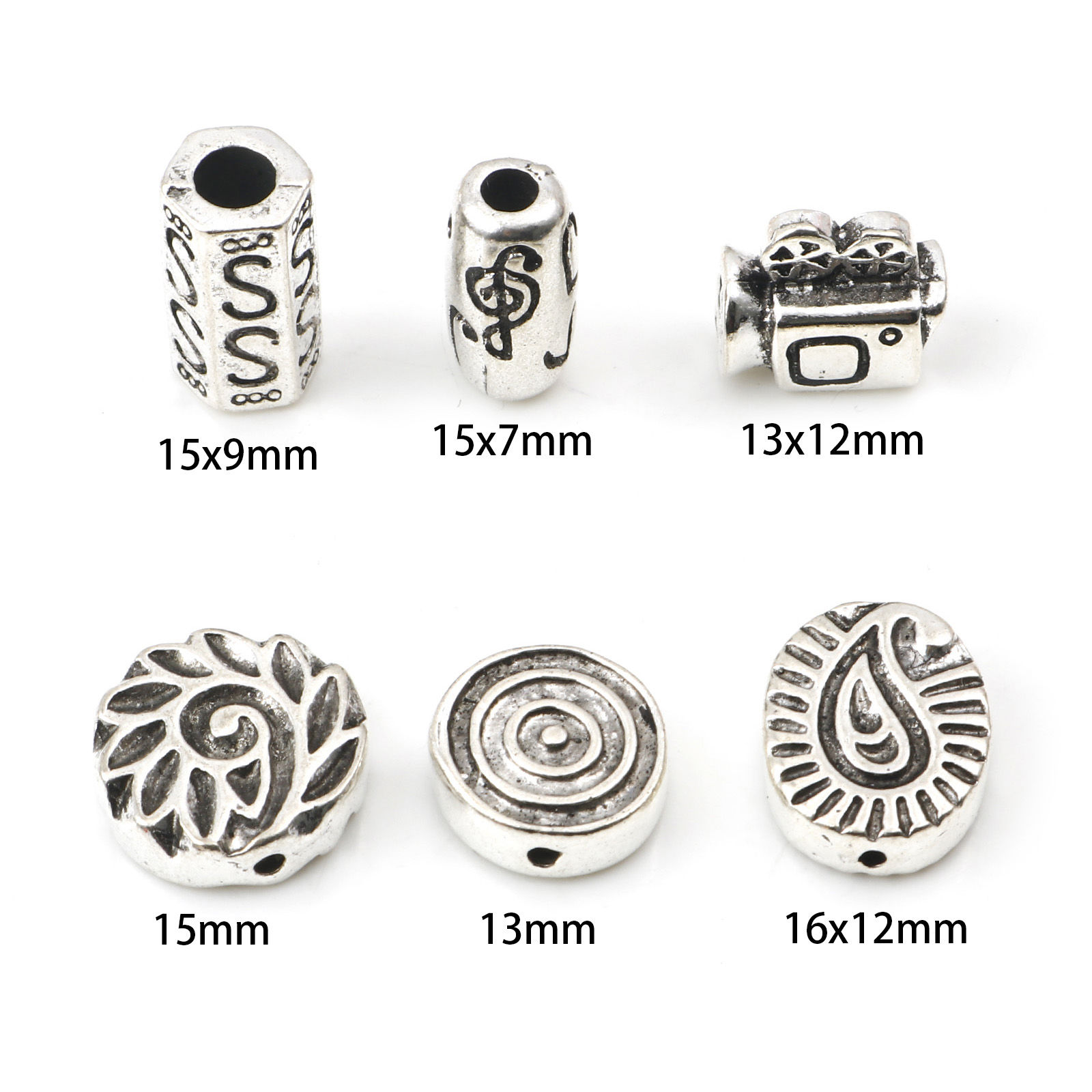 亜鉛合金 スペーサー ビーズ 銀古美 彫刻 の画像