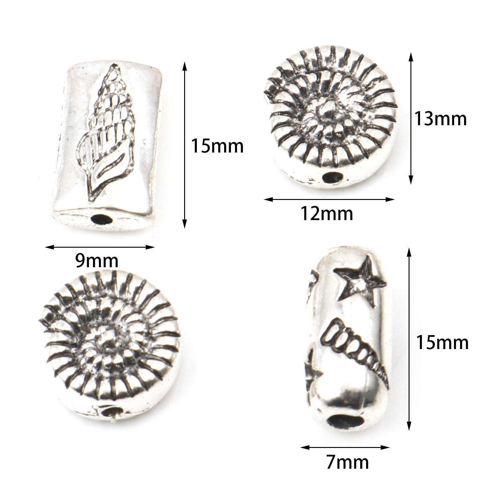 Изображение Цинковый Сплав Бусины Береговичок Античное Серебро 