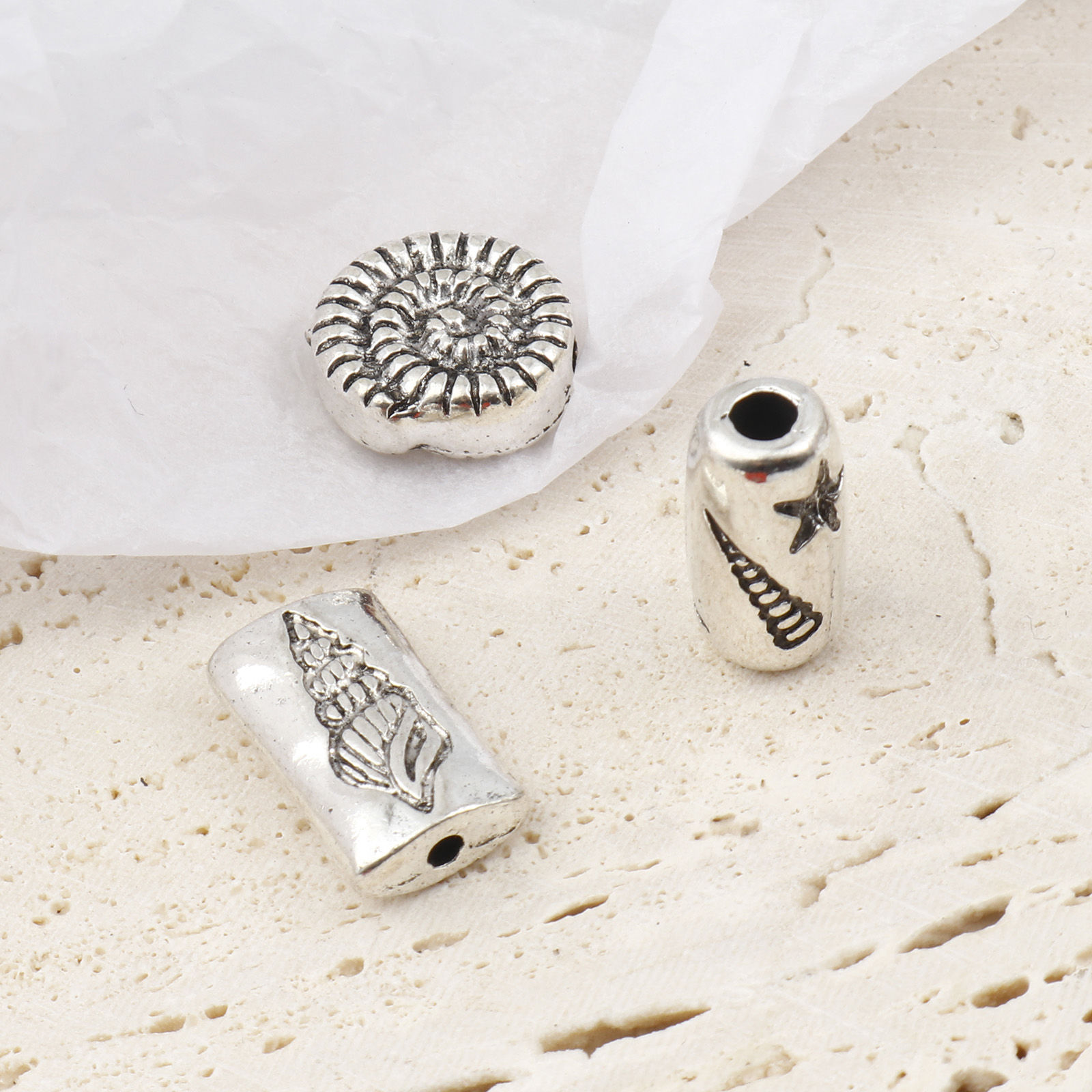 Изображение Цинковый Сплав Бусины Береговичок Античное Серебро 