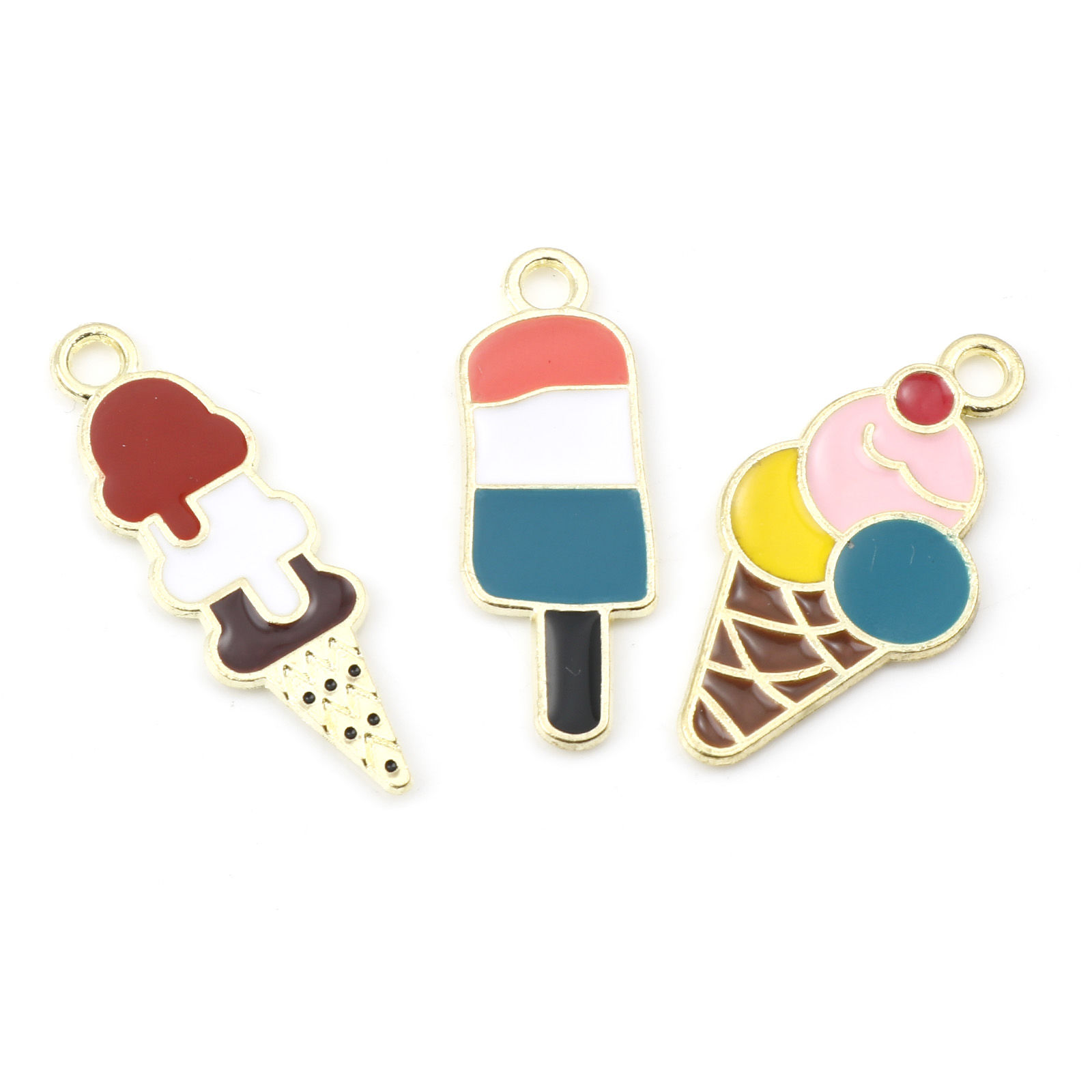 Picture of Zinc Based Alloy Charms Gold Plated Multicolor Ice cream Enamel