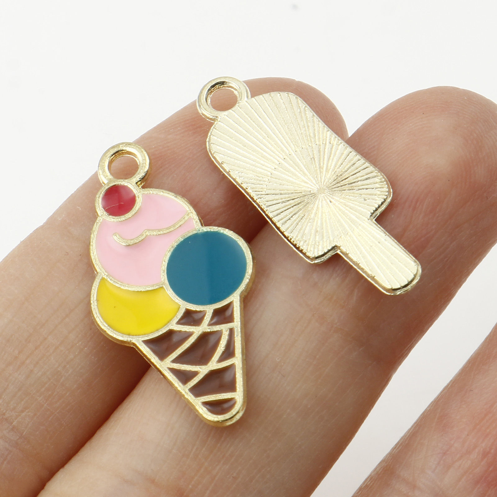 Picture of Zinc Based Alloy Charms Gold Plated Multicolor Ice cream Enamel