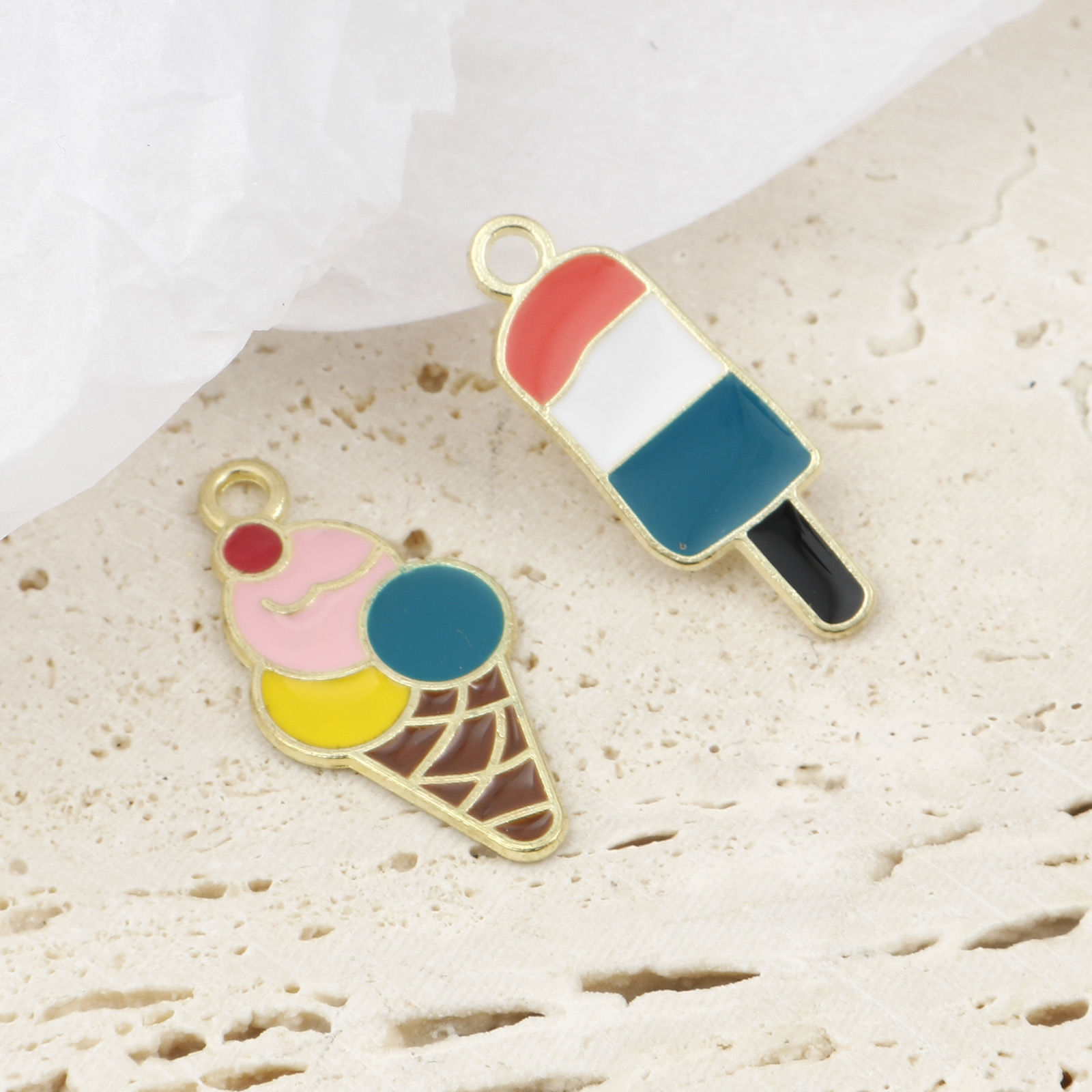 Picture of Zinc Based Alloy Charms Gold Plated Multicolor Ice cream Enamel