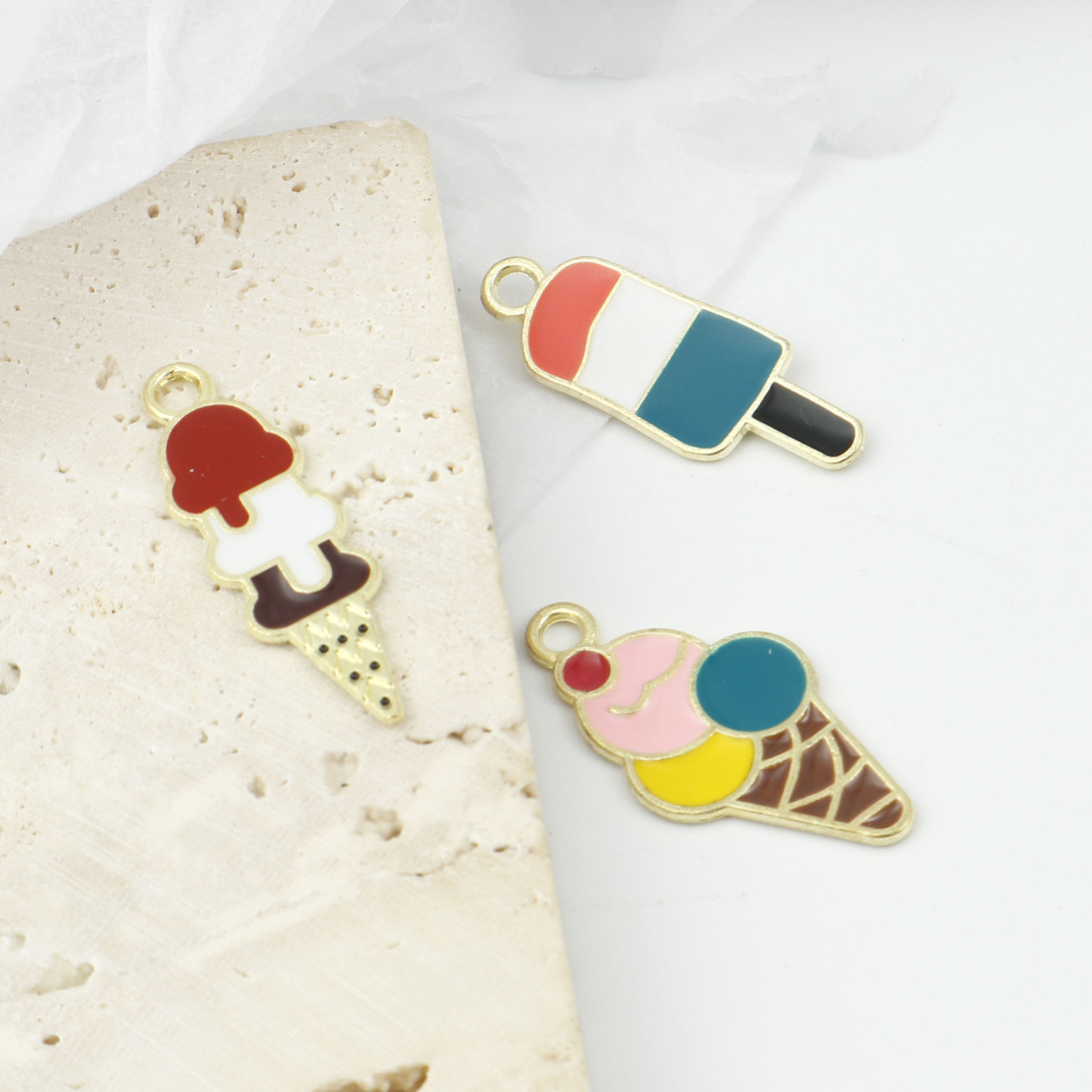 Picture of Zinc Based Alloy Charms Gold Plated Multicolor Ice cream Enamel