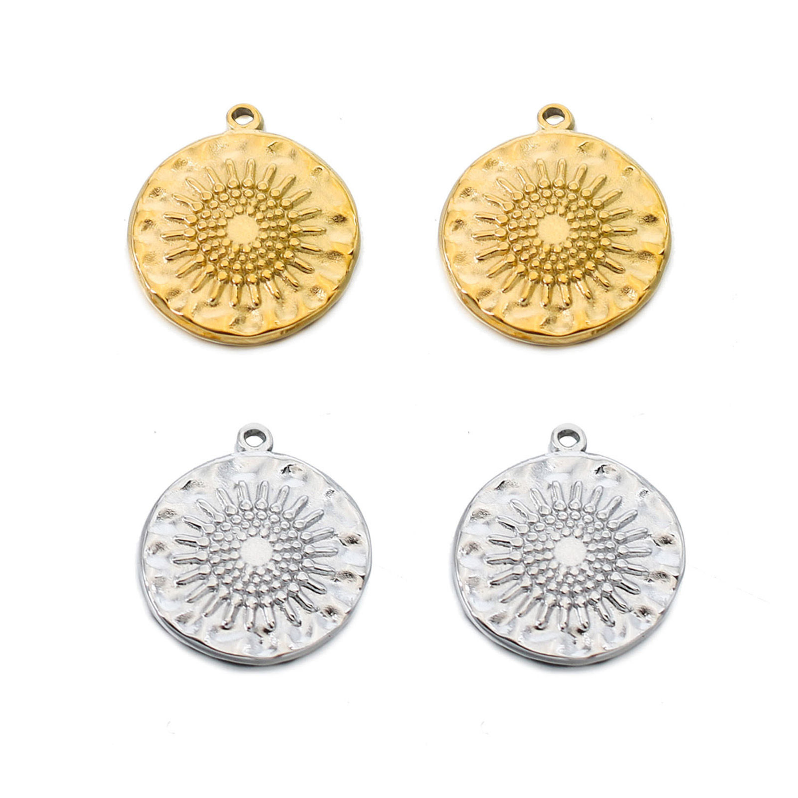Picture of 304 Stainless Steel Casting Charms Multicolor Round Disc Sunflower