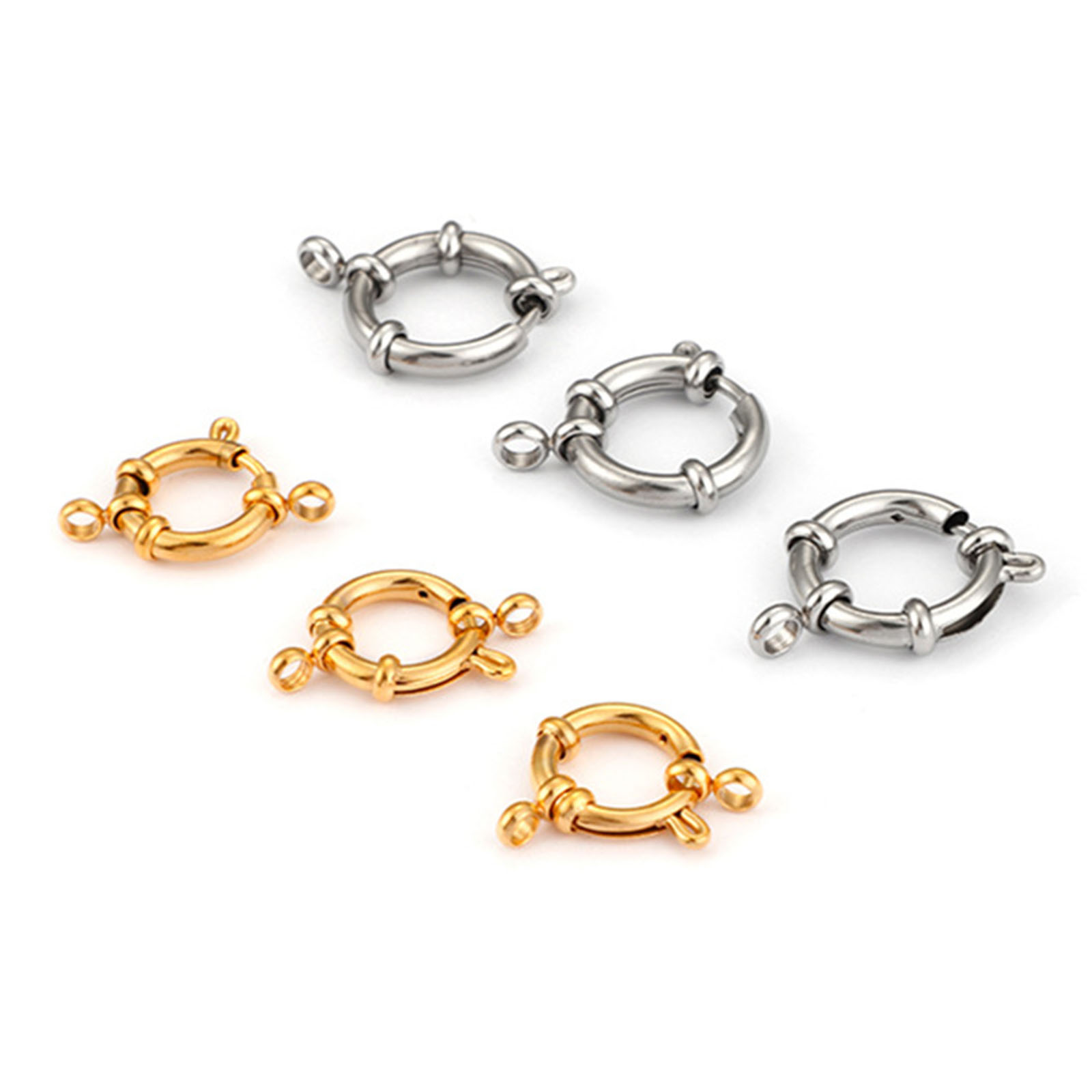 Image de Fermoir Anneau Ressort en 304 Acier Inoxydable Rond Plaqué Or & Argent Mat 10 Pcs