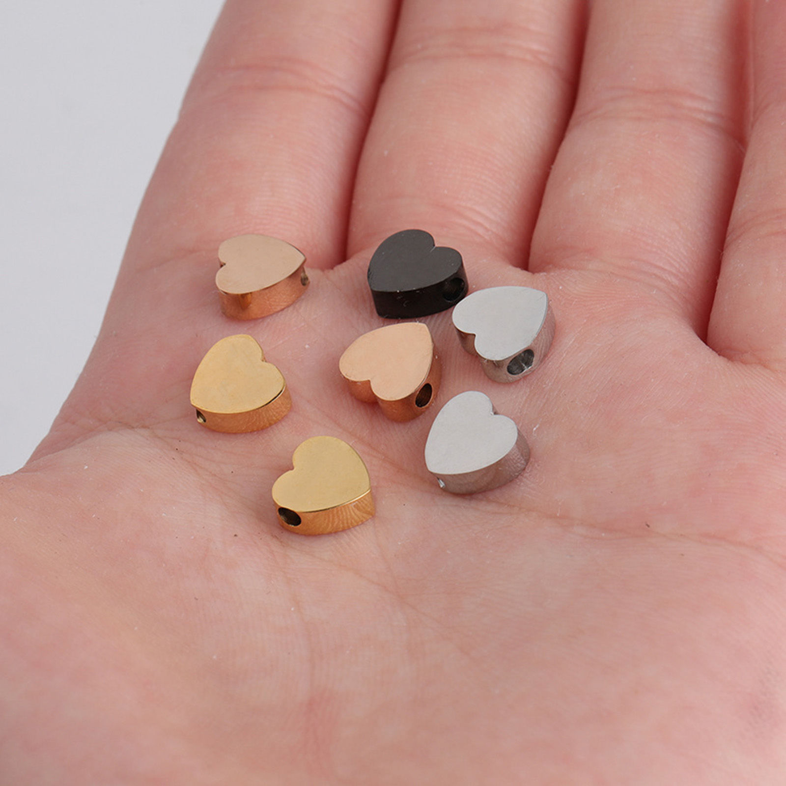 Picture of 304 Stainless Steel Valentine's Day Beads Heart Multicolor Polished