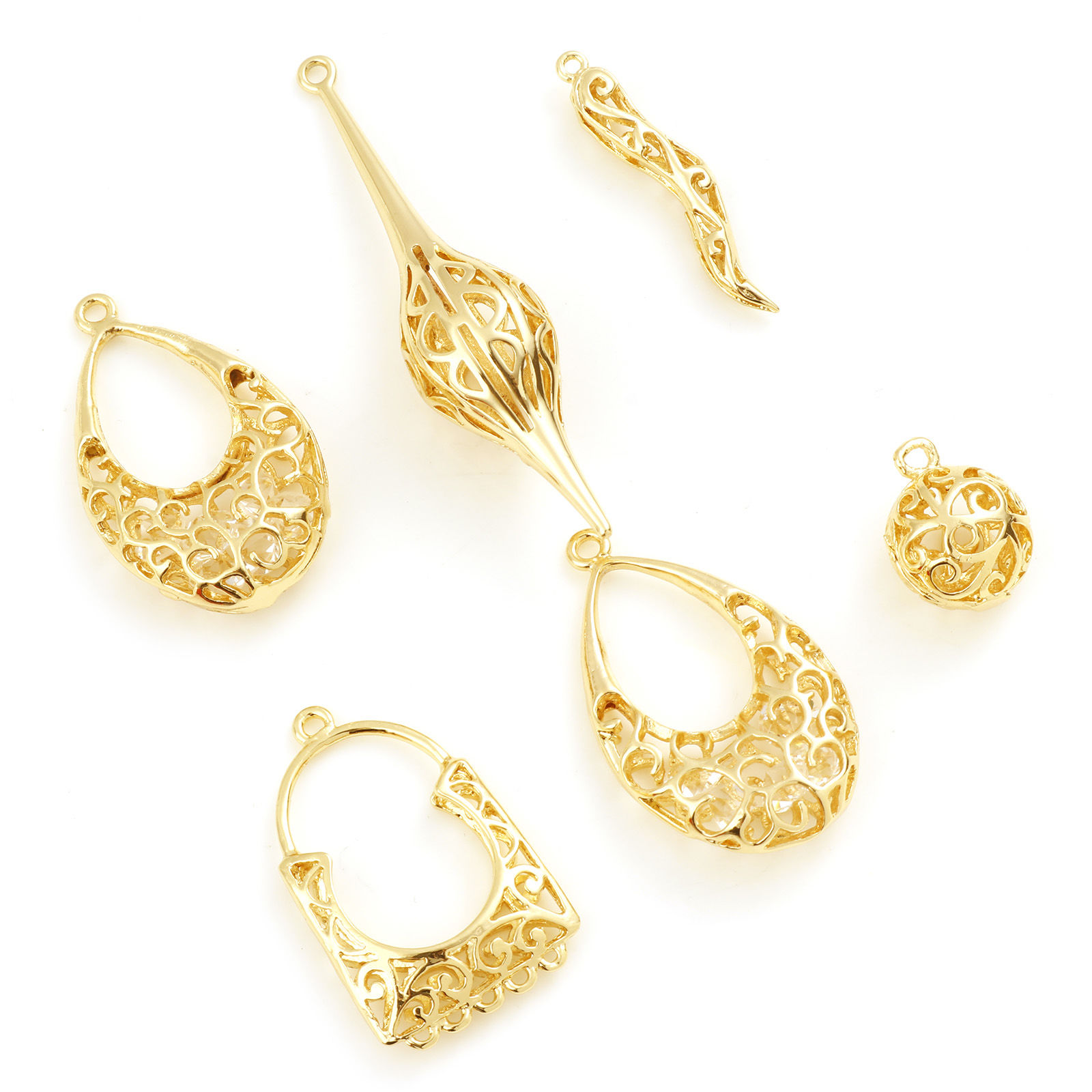 Picture of Brass Pendants Real Gold Plated Filigree 2 PCs