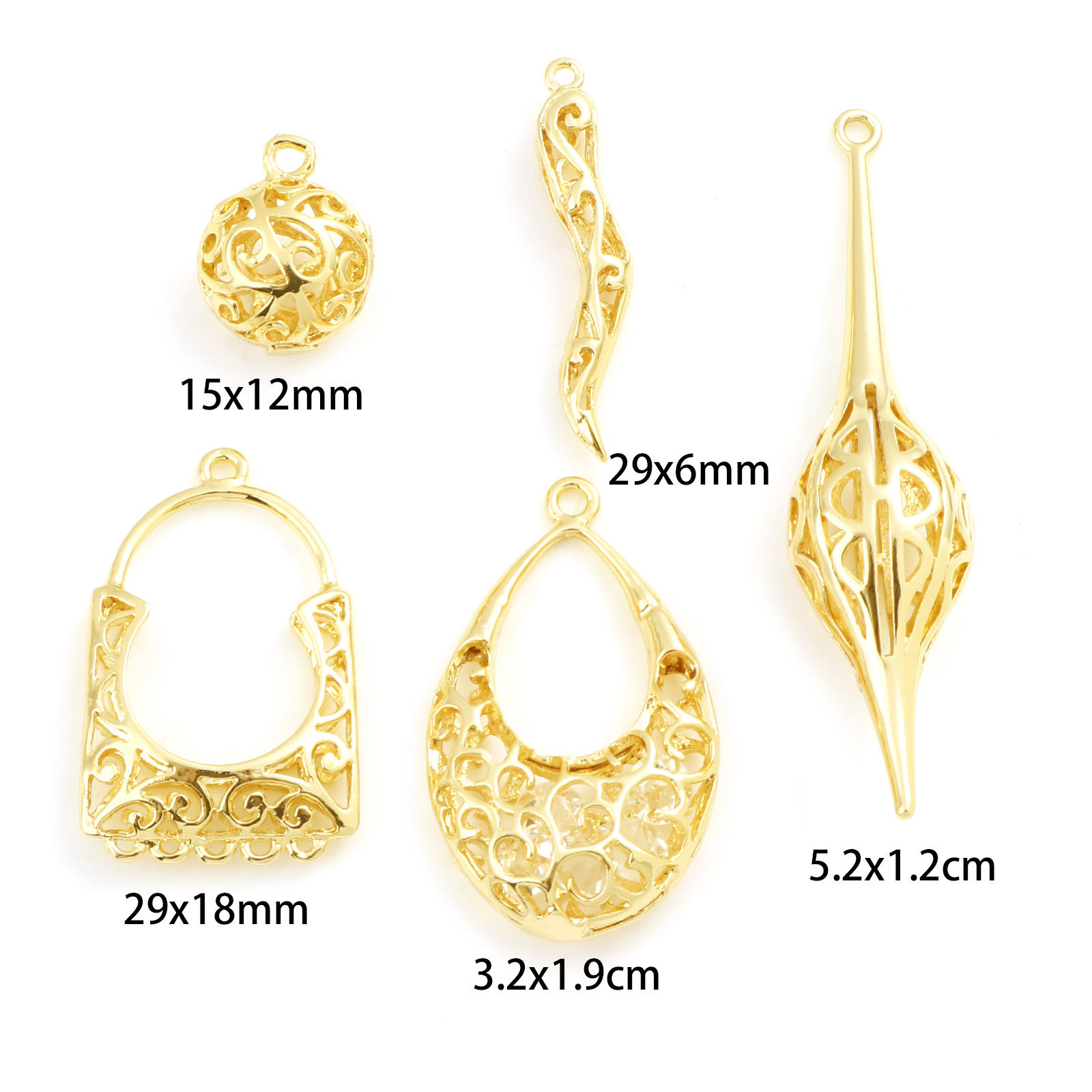 Picture of Brass Pendants Real Gold Plated Filigree 2 PCs