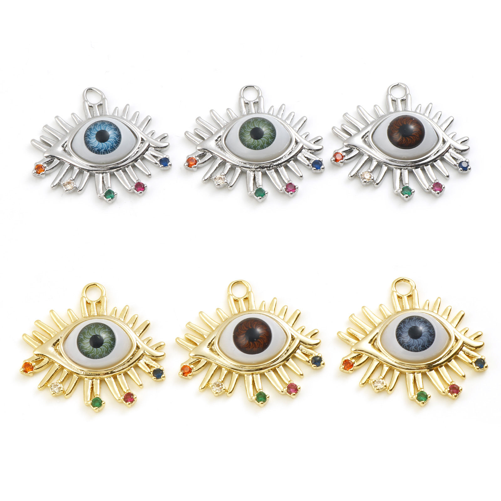 Bild von Messing Religiös Anhänger Auge Echtgold plattiert Böser Blick Evil Eye Echtgold plattiert Zirkonia 3,2cm x 2,9cm, 1 Stück