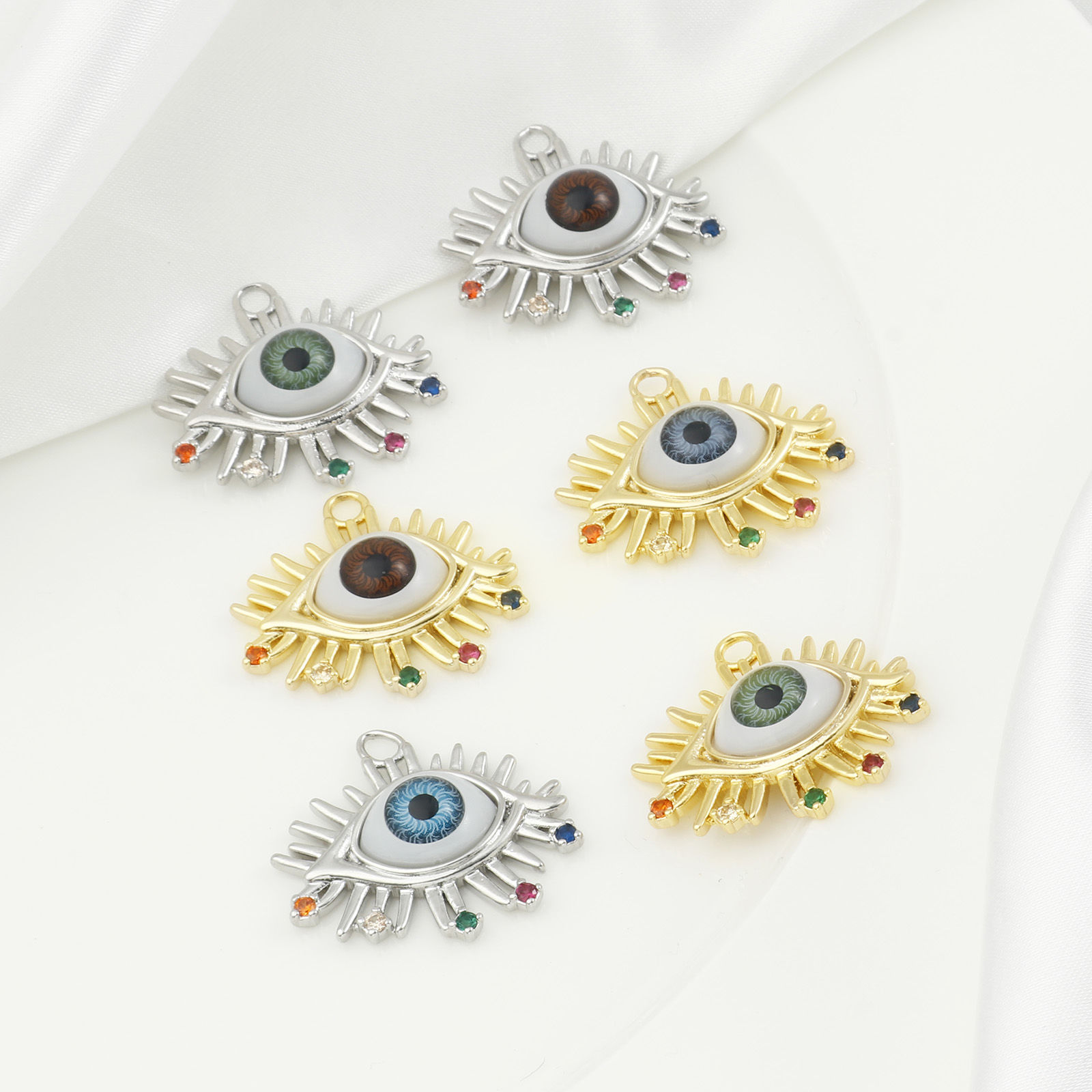 Bild von Messing Religiös Anhänger Auge Echtgold plattiert Böser Blick Evil Eye Echtgold plattiert Zirkonia 3,2cm x 2,9cm, 1 Stück