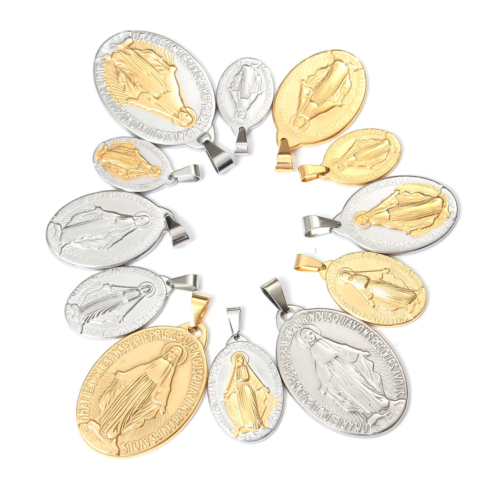 Picture of Stainless Steel Religious Charm Pendant Multicolor Oval Virgin Mary