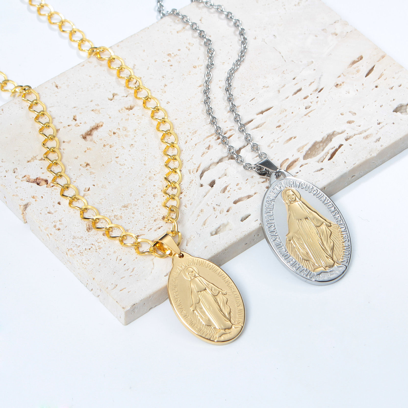 Picture of Stainless Steel Religious Charm Pendant Multicolor Oval Virgin Mary