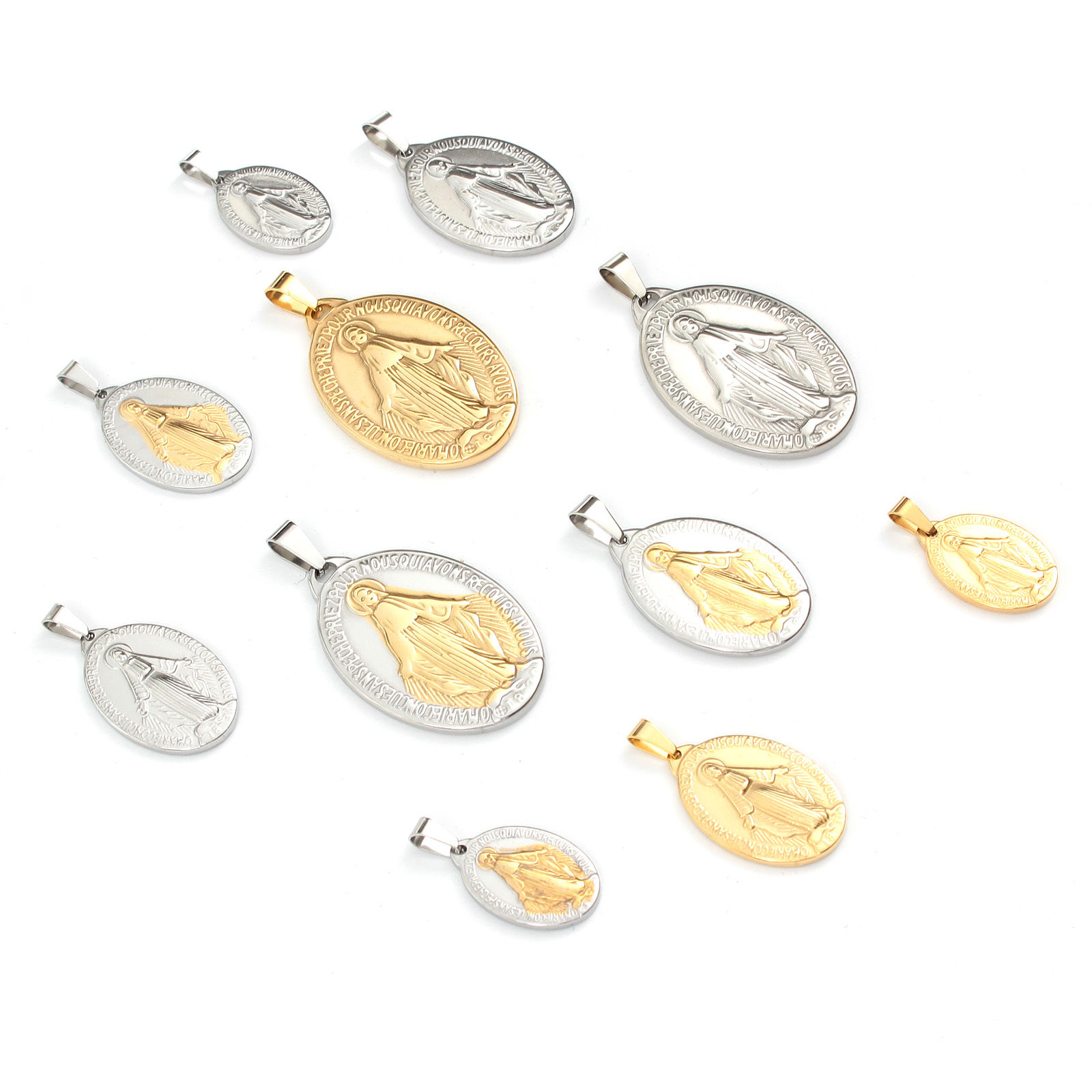 Picture of Stainless Steel Religious Charm Pendant Multicolor Oval Virgin Mary