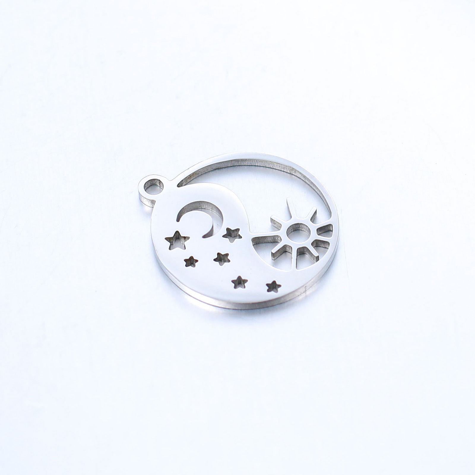 Picture of 304 Stainless Steel Galaxy Charms Multicolor Round Moon Hollow 17mm x 15mm