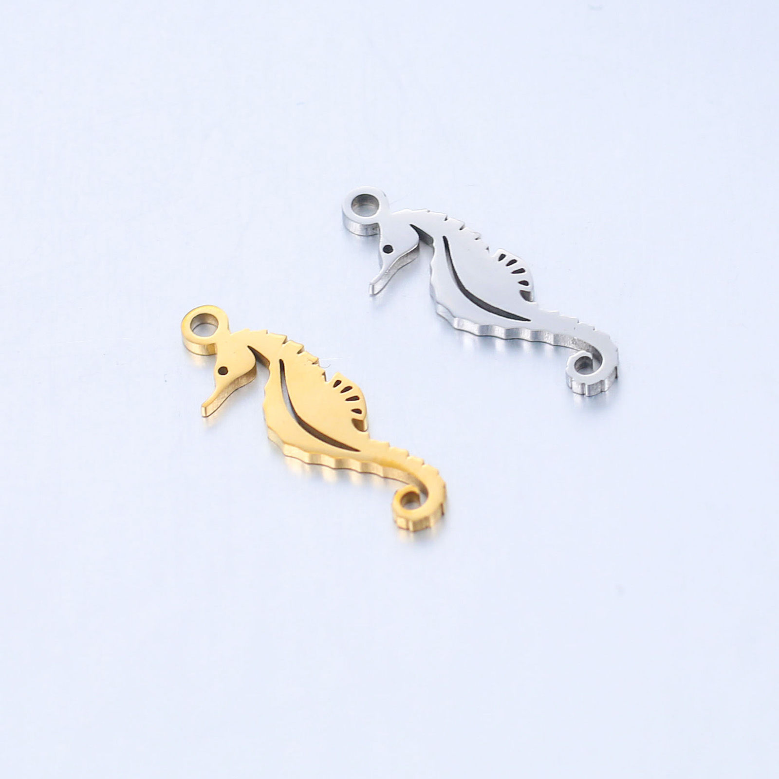 Picture of 304 Stainless Steel Ocean Jewelry Charms Multicolor Seahorse Animal Polished 18mm x 6mm
