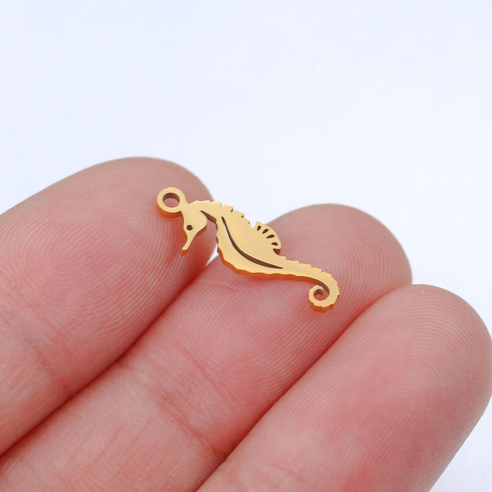 Picture of 304 Stainless Steel Ocean Jewelry Charms Multicolor Seahorse Animal Polished 18mm x 6mm