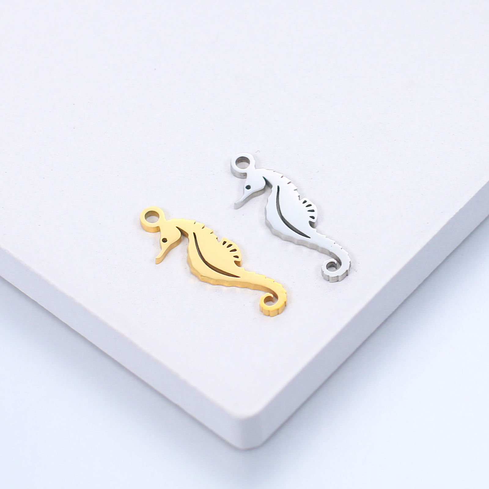Picture of 304 Stainless Steel Ocean Jewelry Charms Multicolor Seahorse Animal Polished 18mm x 6mm