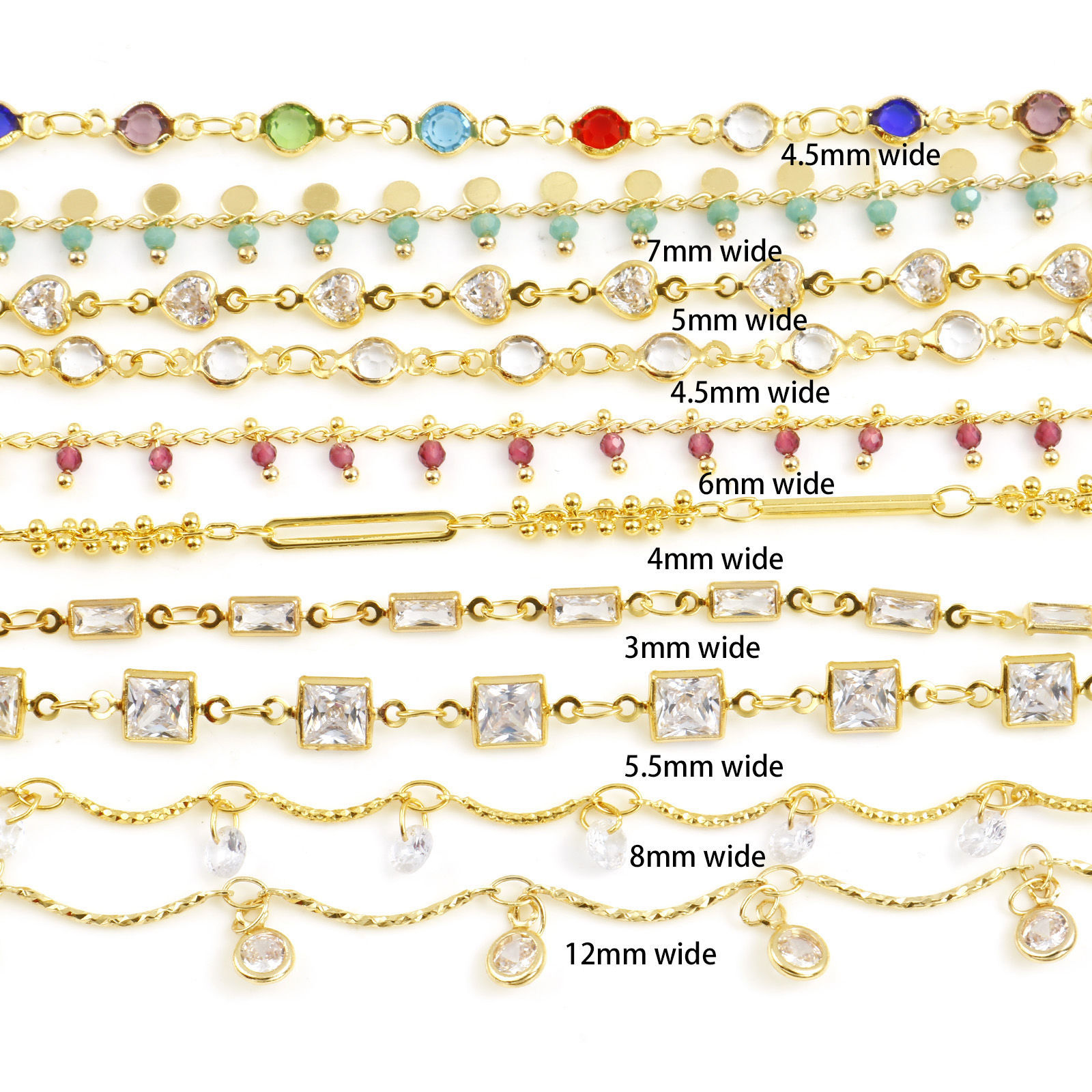 Picture of Brass Cubic Zirconia Handmade Link Chain Findings Real Gold Plated Multicolor 1 M