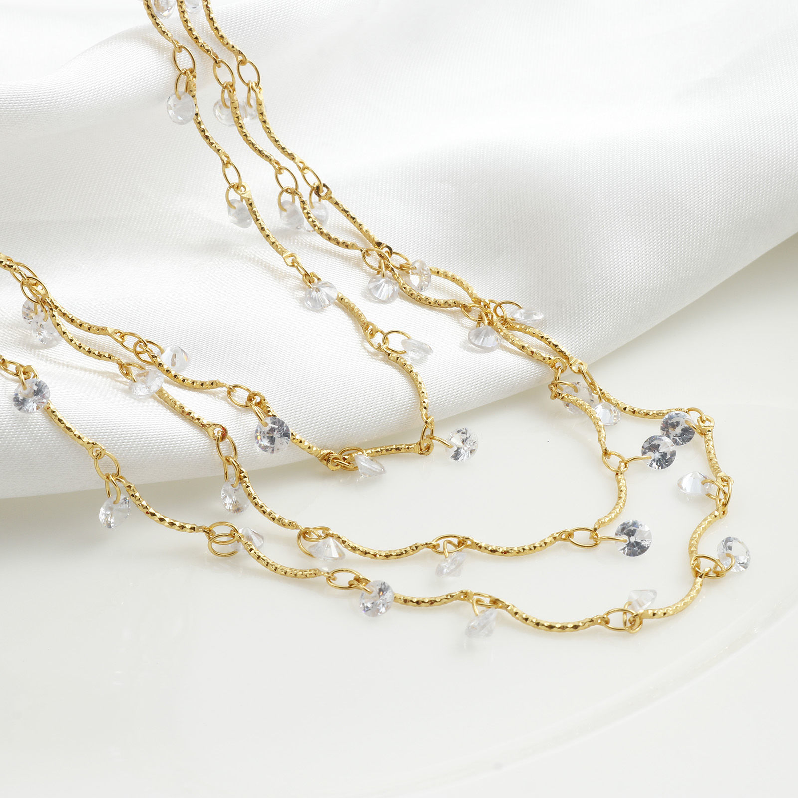 Picture of Brass Cubic Zirconia Handmade Link Chain Findings Real Gold Plated Multicolor 1 M