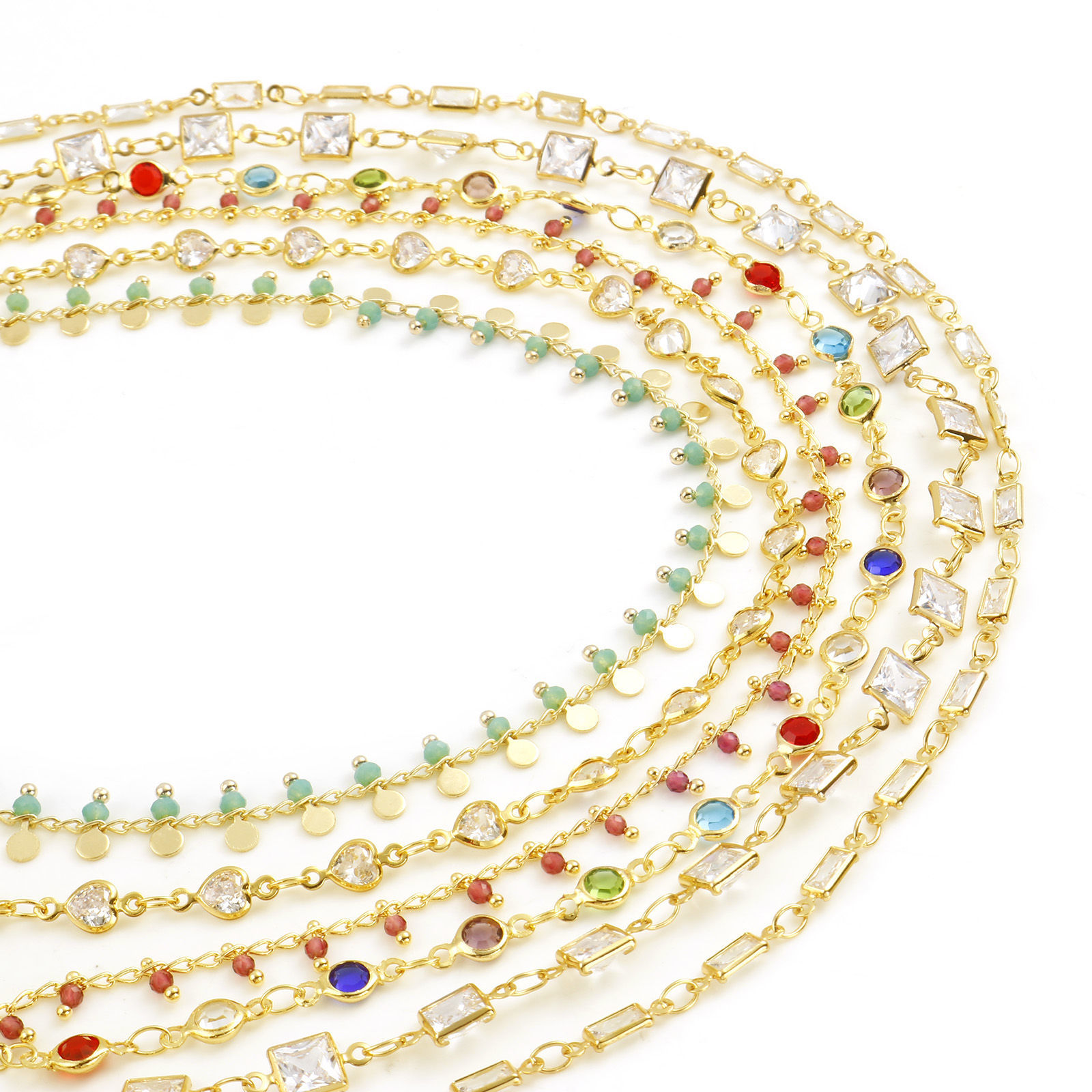 Picture of Brass Cubic Zirconia Handmade Link Chain Findings Real Gold Plated Multicolor 1 M