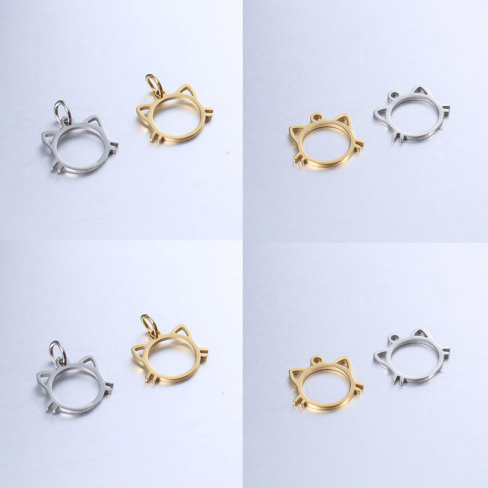 Picture of 304 Stainless Steel Pet Silhouette Charms Multicolor Cat Animal Hollow