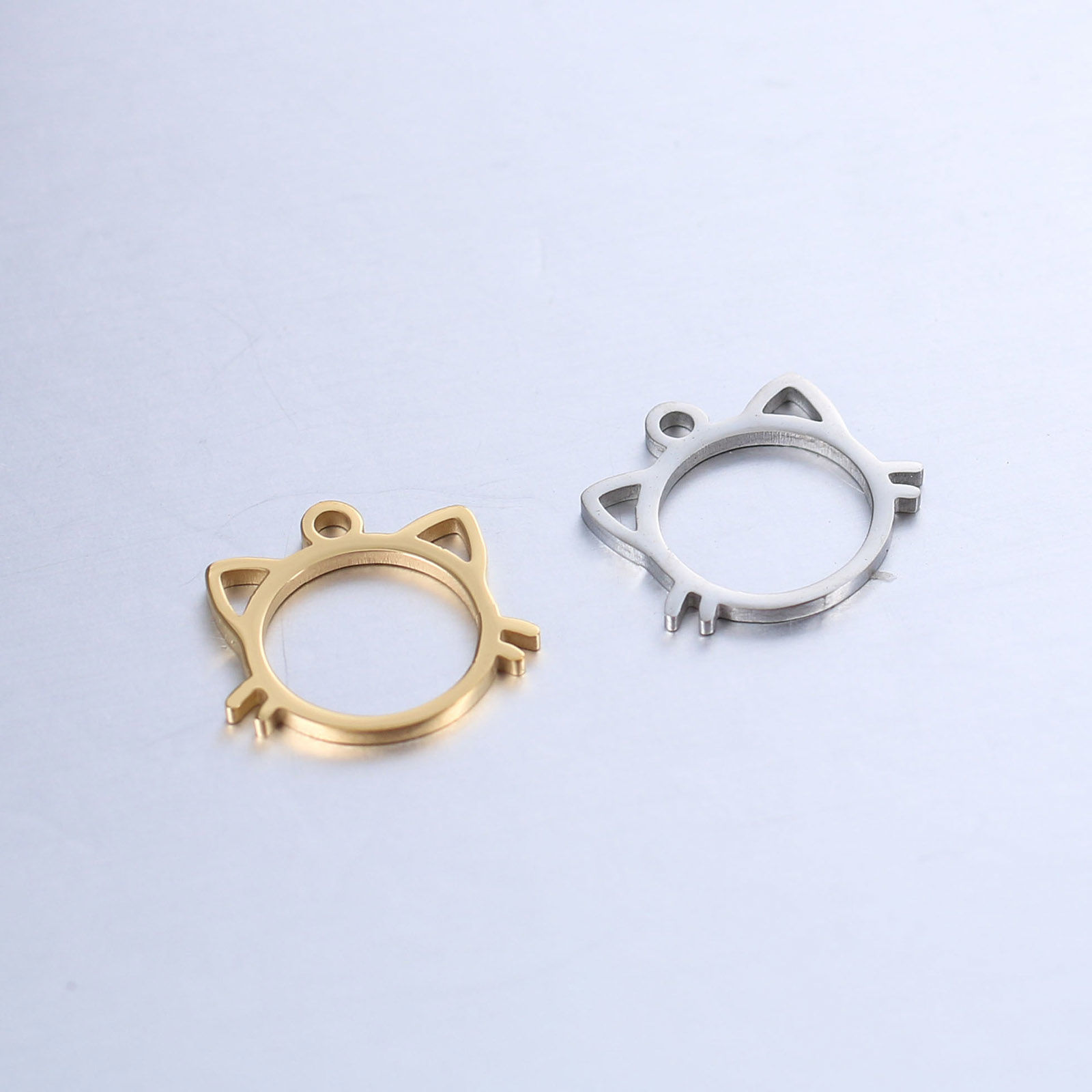 Picture of 304 Stainless Steel Pet Silhouette Charms Multicolor Cat Animal Hollow