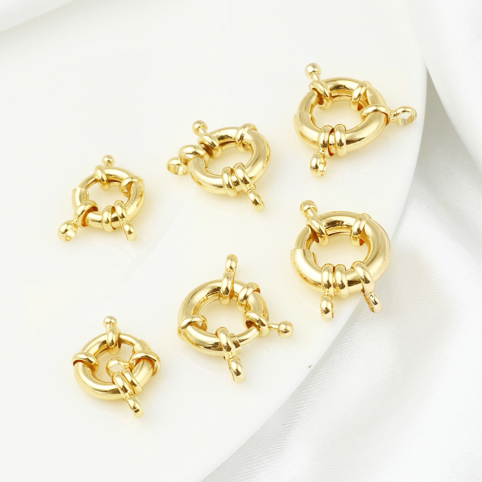 Picture of Hypoallergenic Brass Spring Ring Clasps Round Disc Real Gold Plated