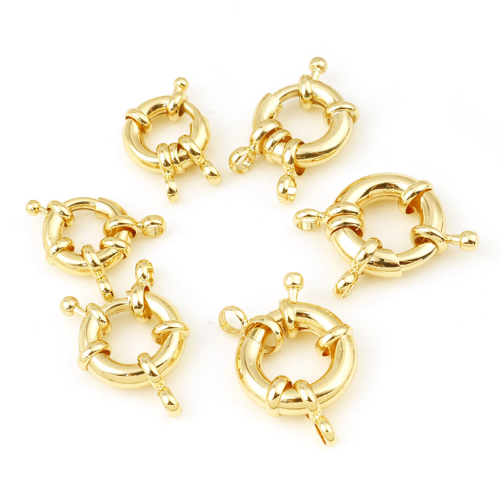 Picture of Hypoallergenic Brass Spring Ring Clasps Round Disc Real Gold Plated