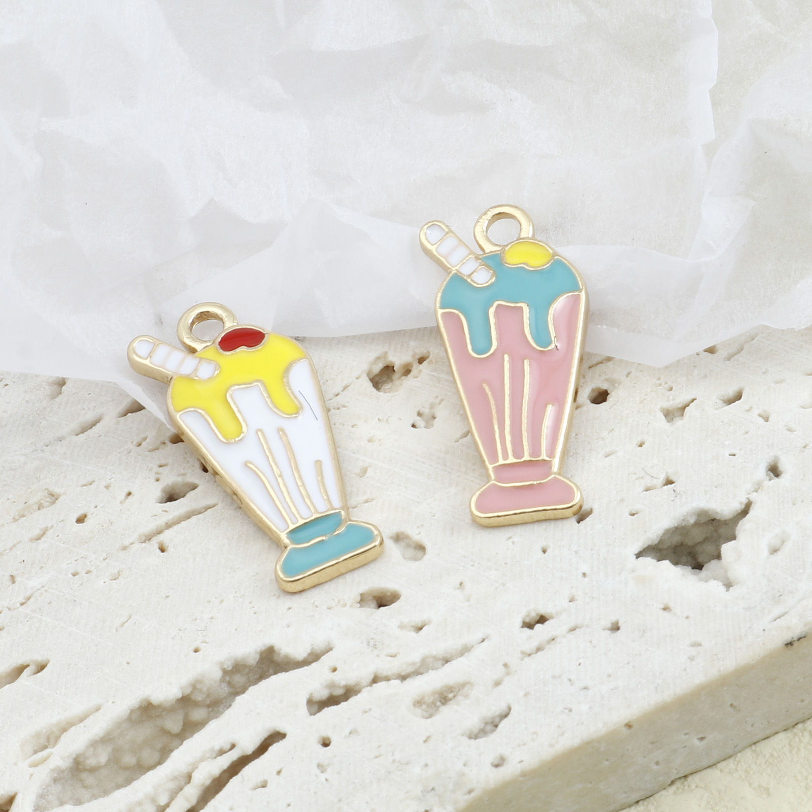 Picture of Zinc Based Alloy Charms Gold Plated Multicolor Cup Beverages Enamel