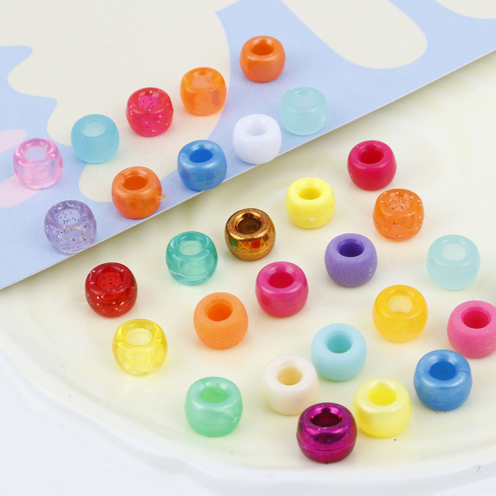 Bild von Acryl Haarflechten Dreadlock Perlen Trommel Zufällig Mix 9mm x 6mm, 500 Stück