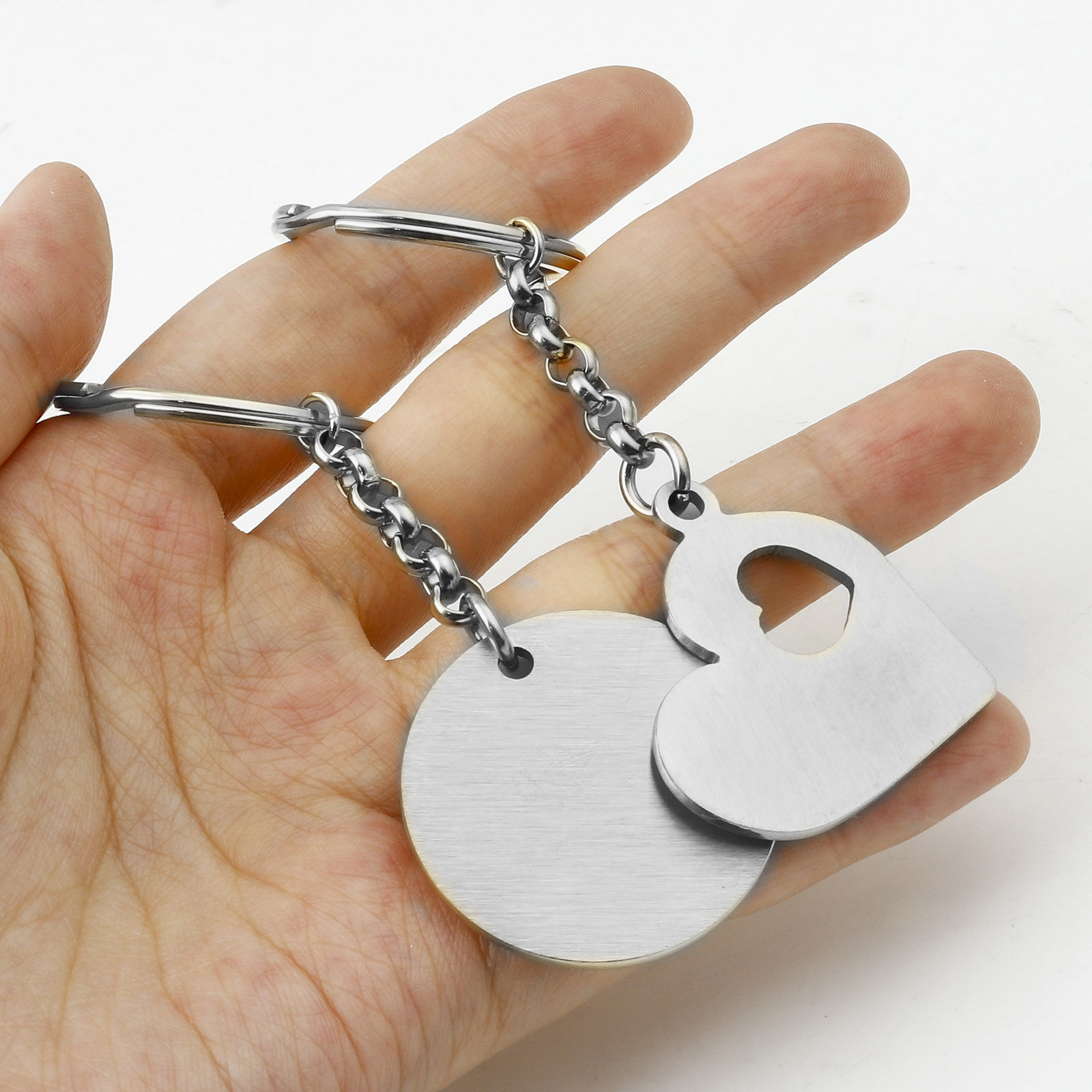 Picture of 304 Stainless Steel Keychain & Keyring Silver Tone Geometric Blank Stamping Tags Two Sides