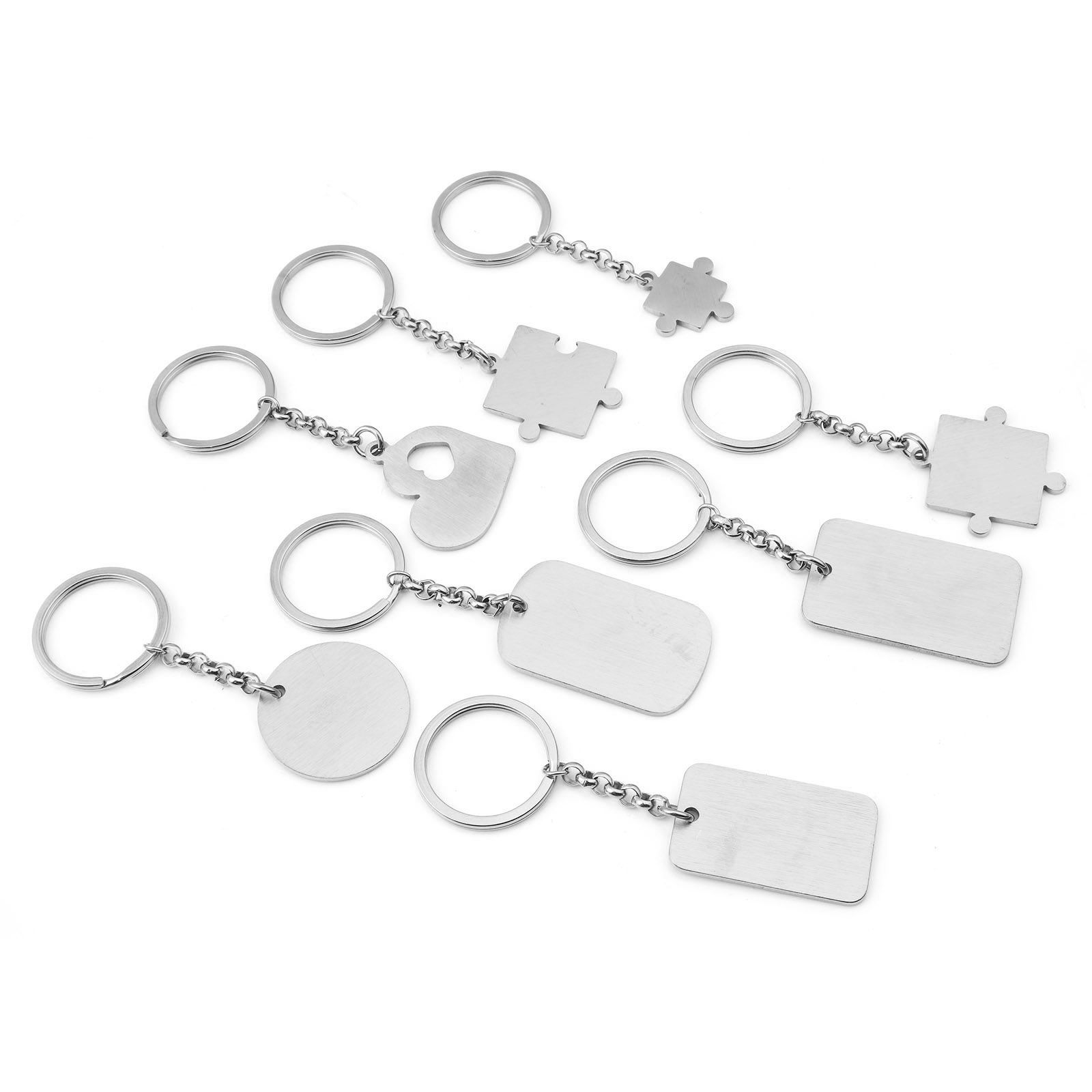 Picture of 304 Stainless Steel Keychain & Keyring Silver Tone Geometric Blank Stamping Tags Two Sides