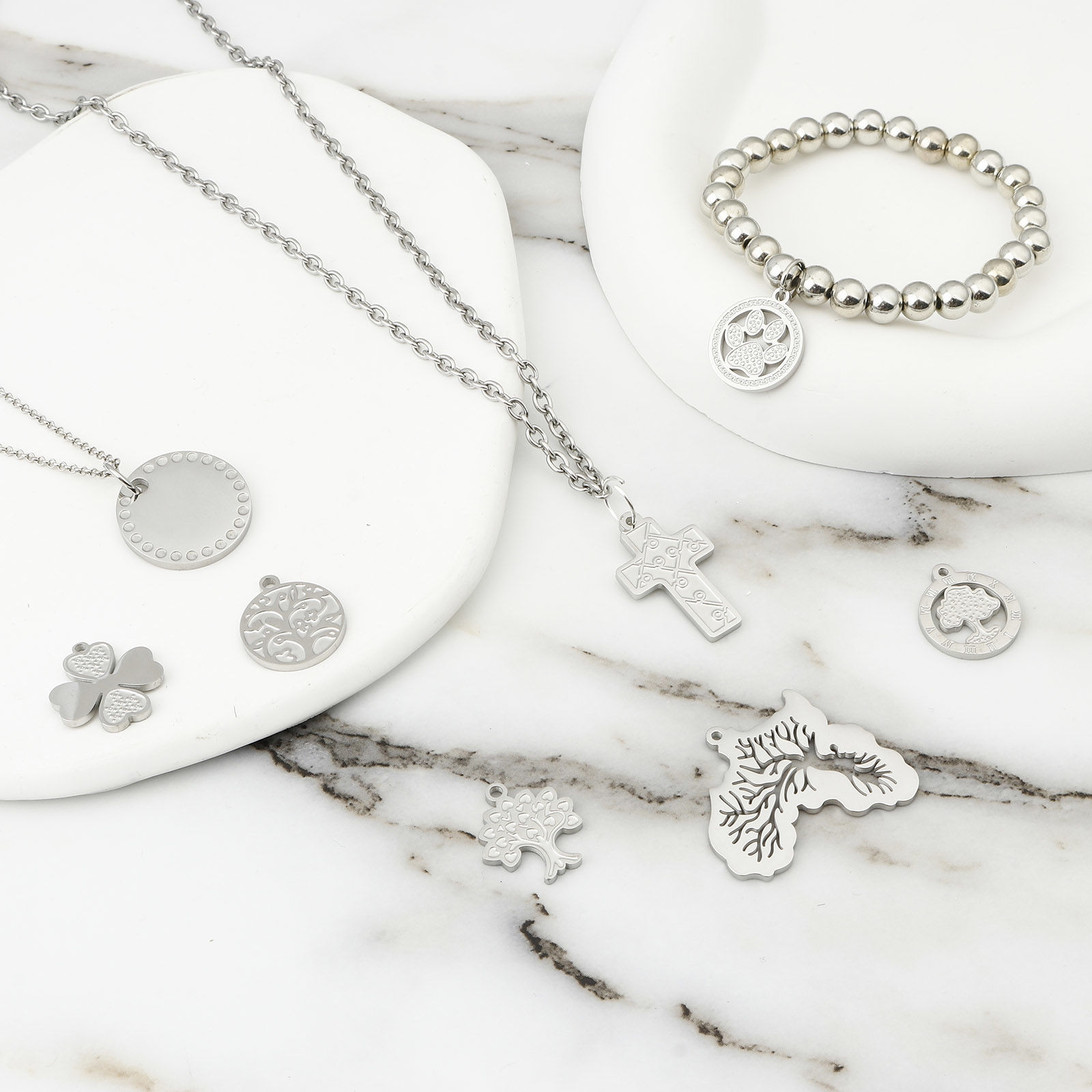 Picture of 1 Piece 304 Stainless Steel Blank Stamping Tags Charms Cross Heart Silver Tone