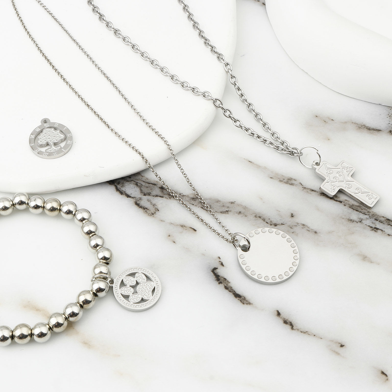 Picture of 1 Piece 304 Stainless Steel Blank Stamping Tags Charms Cross Heart Silver Tone