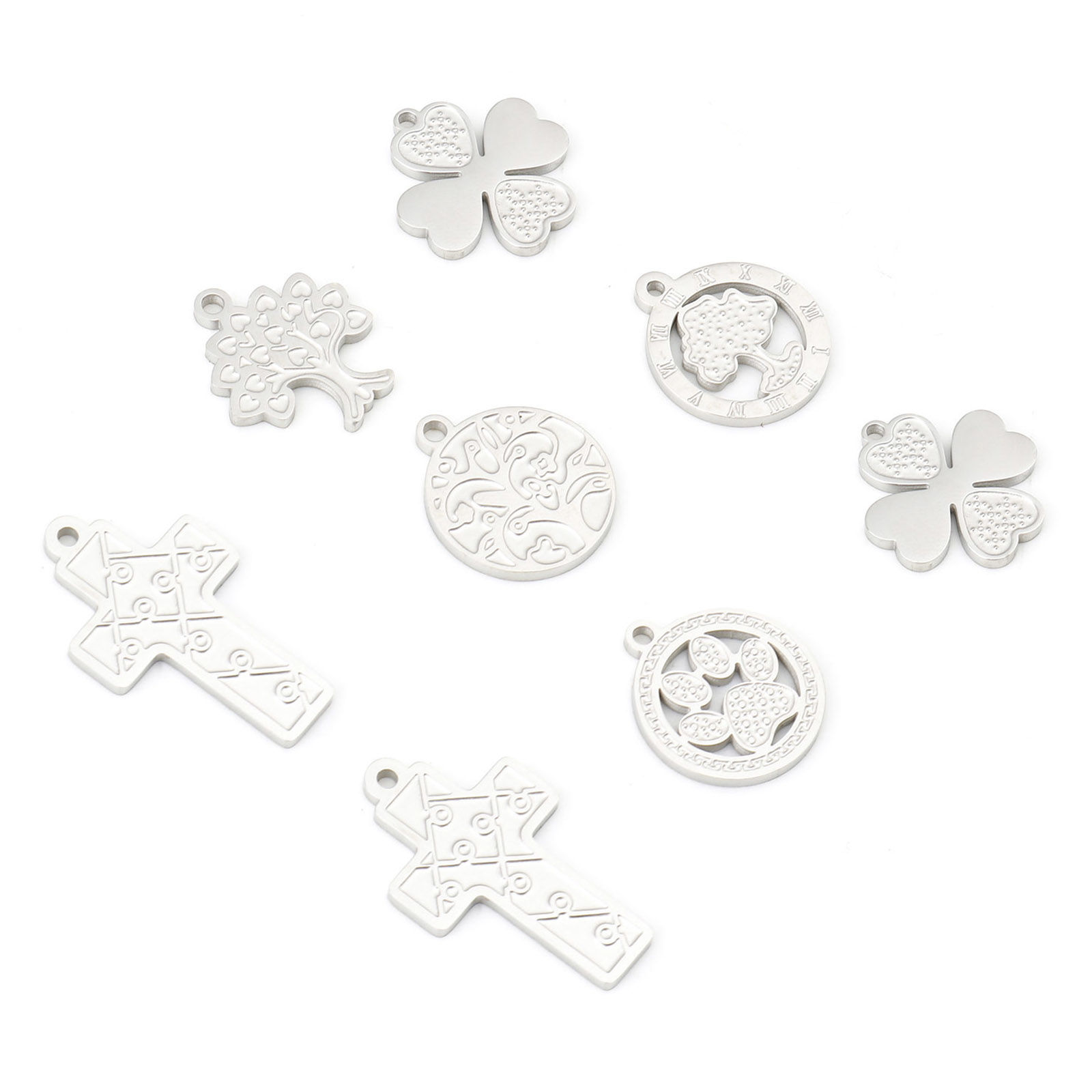 Picture of 1 Piece 304 Stainless Steel Blank Stamping Tags Charms Cross Heart Silver Tone