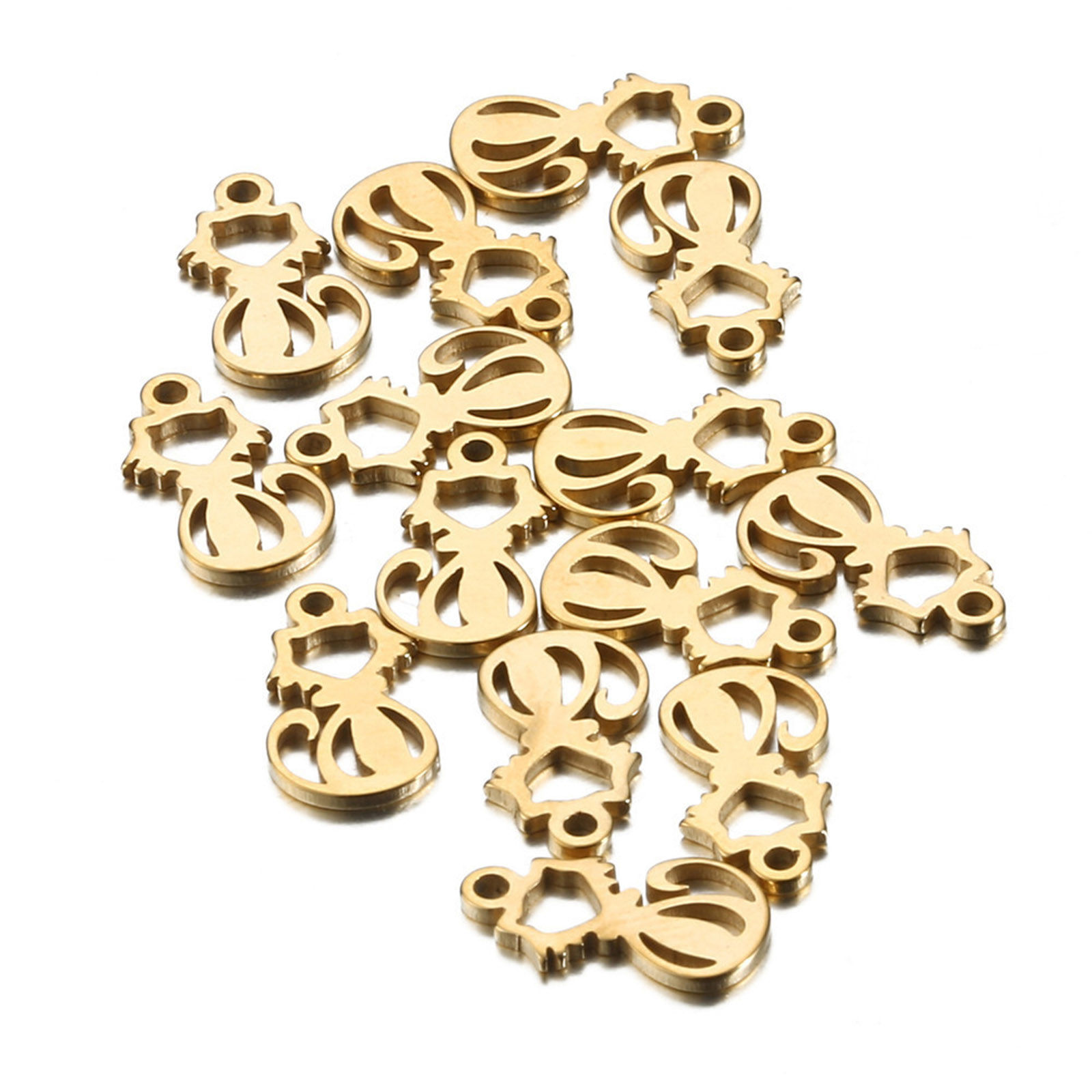 Picture of 202 Stainless Steel Pet Silhouette Charms Multicolor Cat Animal Hollow 12mm x 6mm