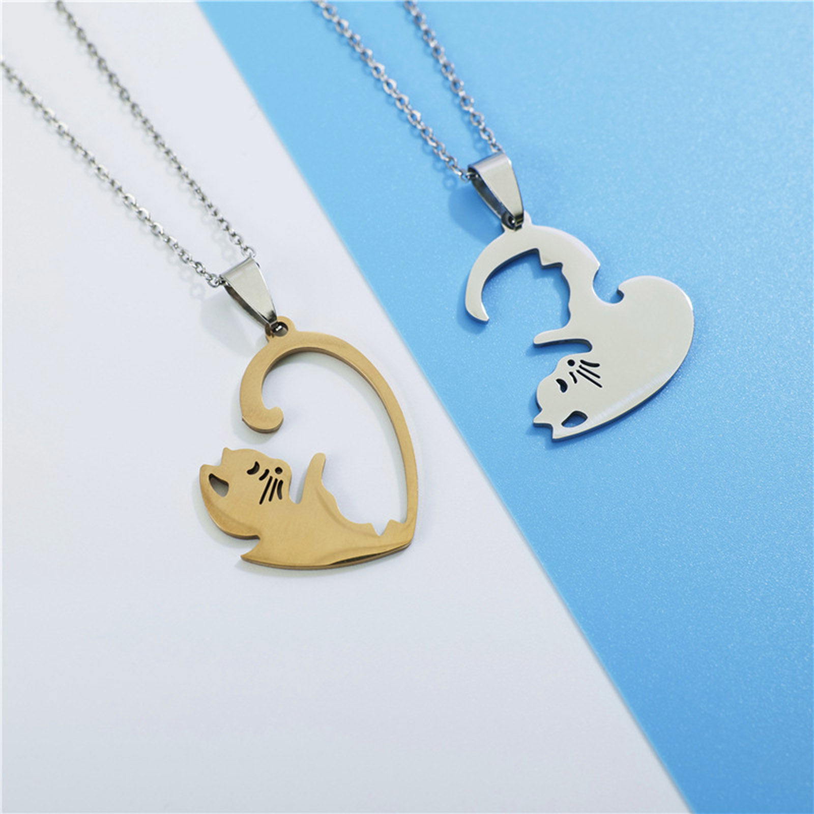 Imagen de 201 Acero Inoxidable Par Colgantes Corazón Multicolor Gato 1 Par