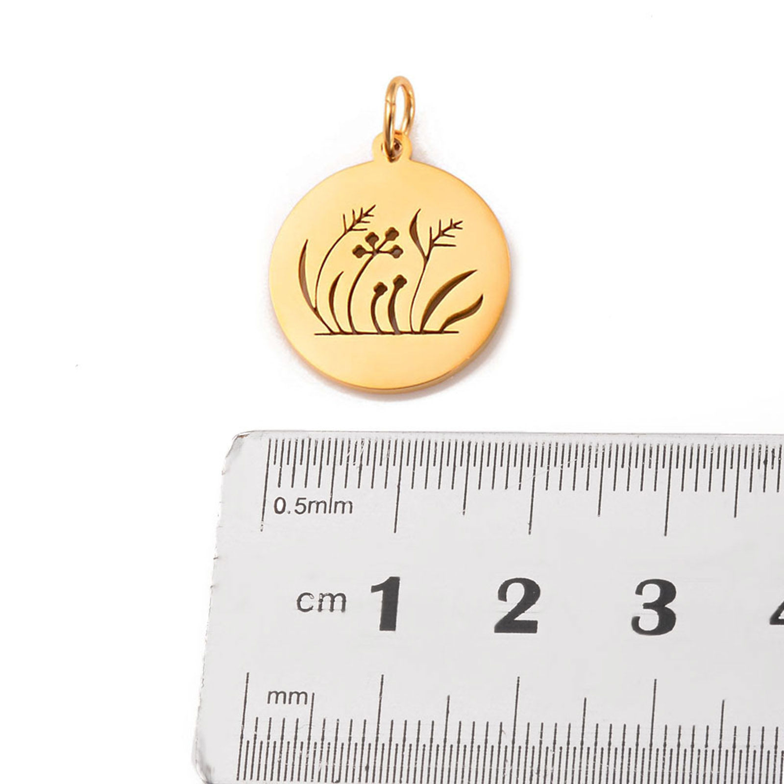 Picture of Stainless Steel Flora Collection Charms Multicolor Round Disc Flower Leaves Hollow 25mm x 18mm